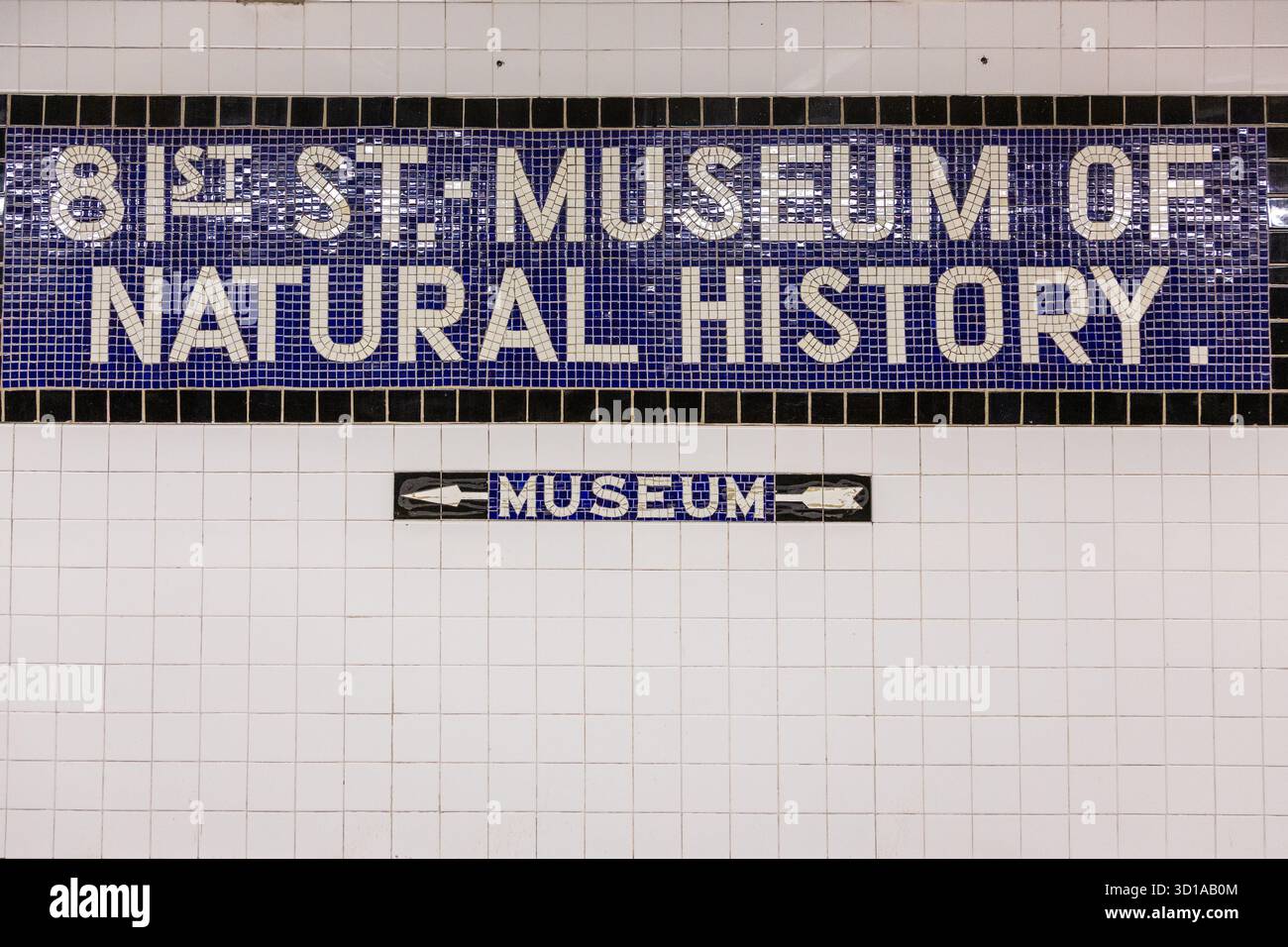 Mosaic come indicazione della stazione della metropolitana 81st Street del Museum of Natural History di New York Foto Stock
