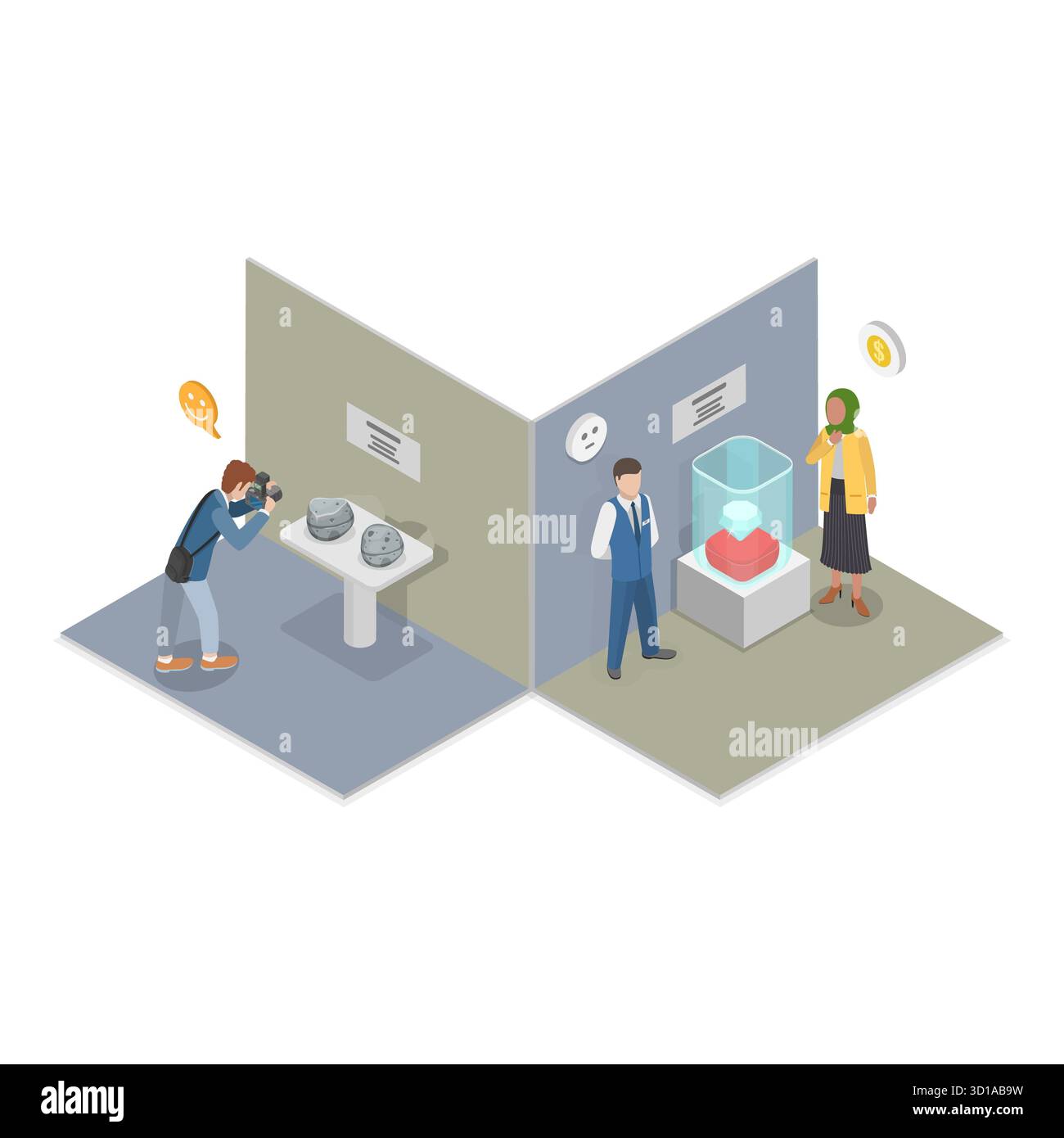 Illustrazione piatta isometrica 3D delle arti e Paleontologia Museum, Gallery Exhibition. Componente 1 Foto Stock