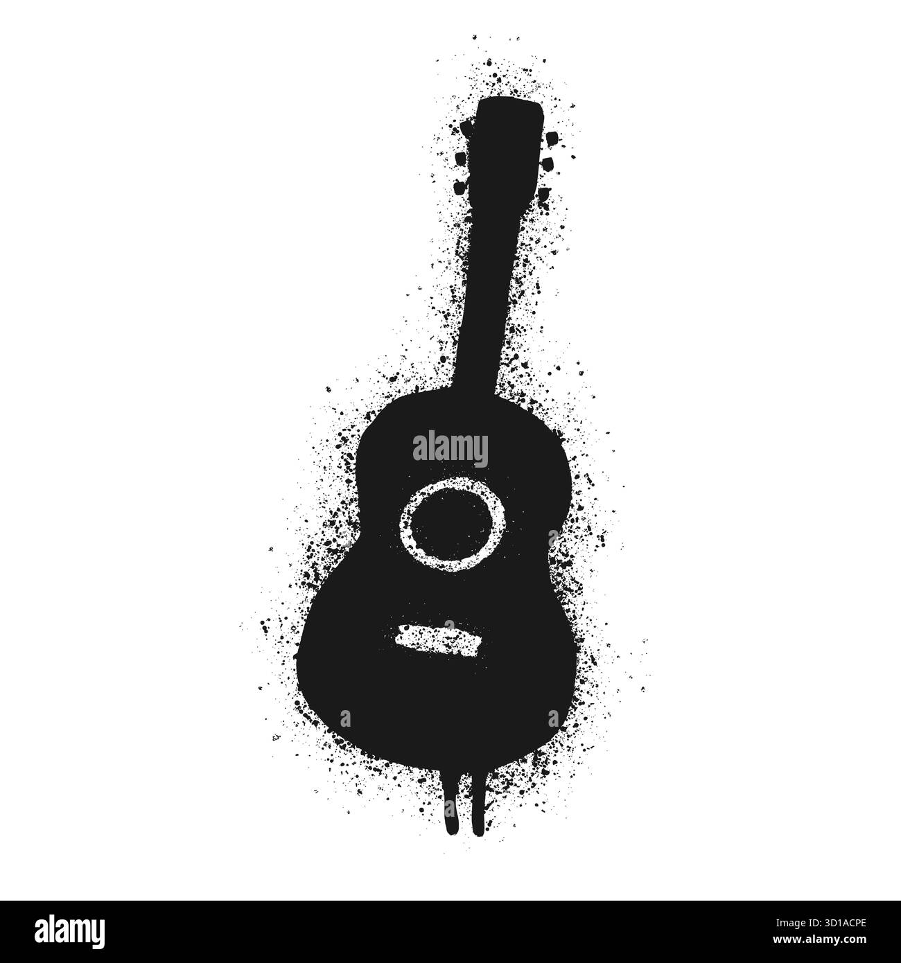Icona della chitarra graffiti in stile vernice spray con gocciolamenti e texture grunge. Illustrazione vettoriale di Street art urbana per musica, rock, jazz e cultura giovanile Illustrazione Vettoriale