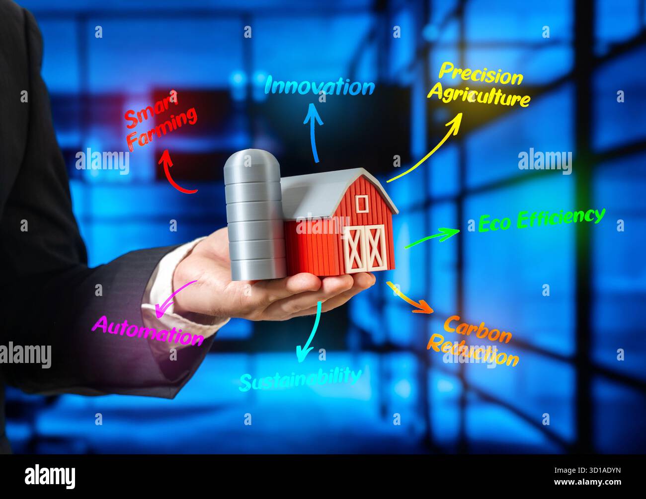 Un modello di business per un'azienda di successo. Innovazioni e tecnologie nel settore agroalimentare. Trasformazione digitale nell'agricoltura. Attrezzature moderne, eco-eff Foto Stock