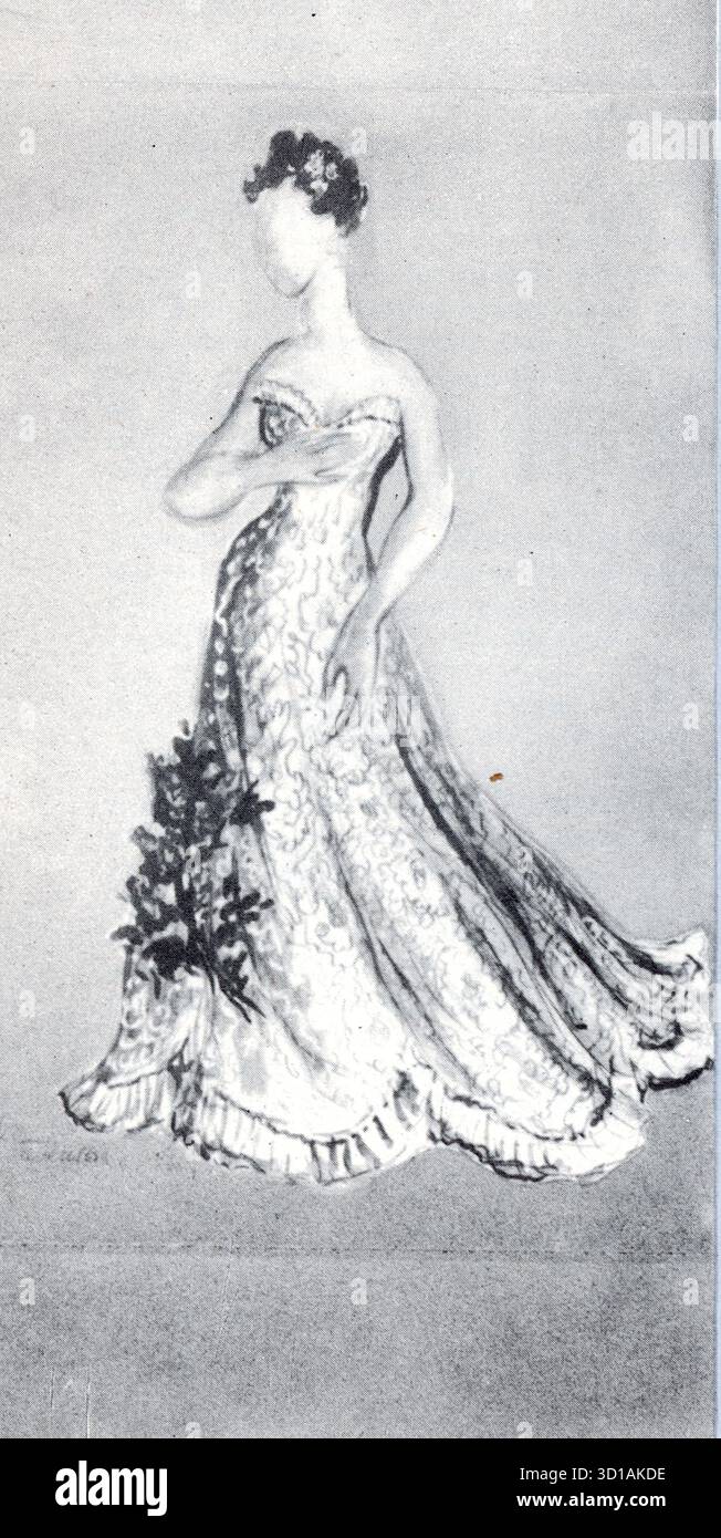 Costume design per Maude Lloyd che interpretò la moglie nella produzione del 1936 del Ballet Rambert di Jardin aux Lilas. Da una copia stampata di "A souvenir of the Twentieth Year, Ballet Rambert, 1926-1946". A cura di Walter Gore, pubblicato da Adelphi Artists Ltd of the Strand, Londra, e stampato da Perry Colourprint, anch'esso di Londra. Vari collaboratori. Foto Stock