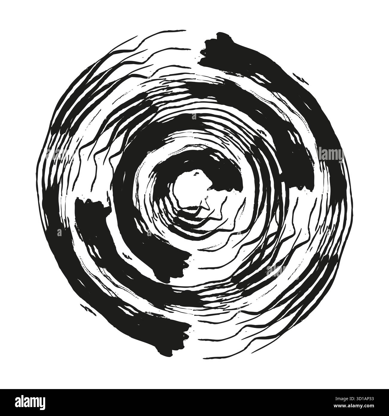 Corsa del pennello a spirale. Illustrazione della trama grunge. Vettore disegnato a mano. Turbinare le tubazioni della vernice. Illustrazione Vettoriale