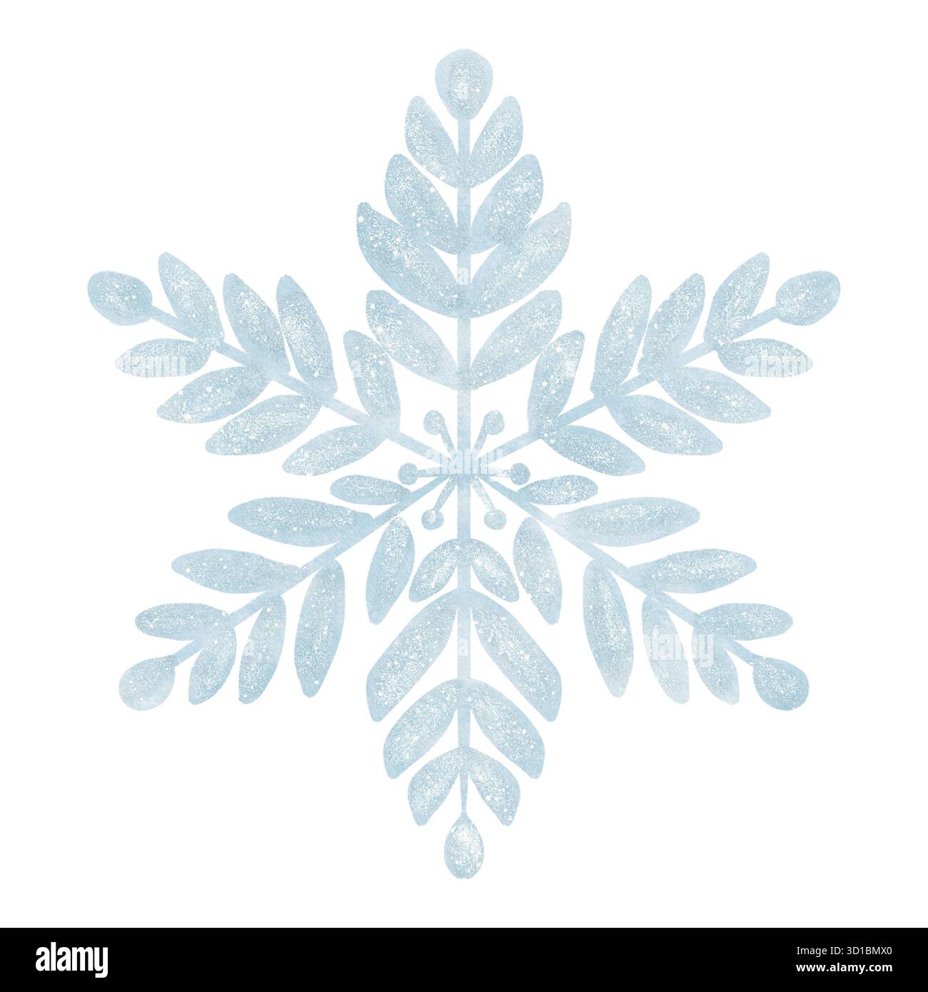 Fiocco di neve acquerello in delicate tonalità blu, dipinto in un morbido stile disegnato a mano. Perfetto per biglietti invernali, inviti per le vacanze, carta da imballaggio Foto Stock