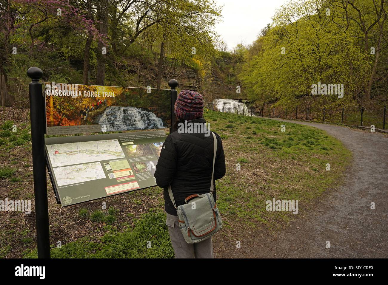 Chiosco informativo per i visitatori presso il Cascadilla Gorge Trail, Ithaca, New York Foto Stock