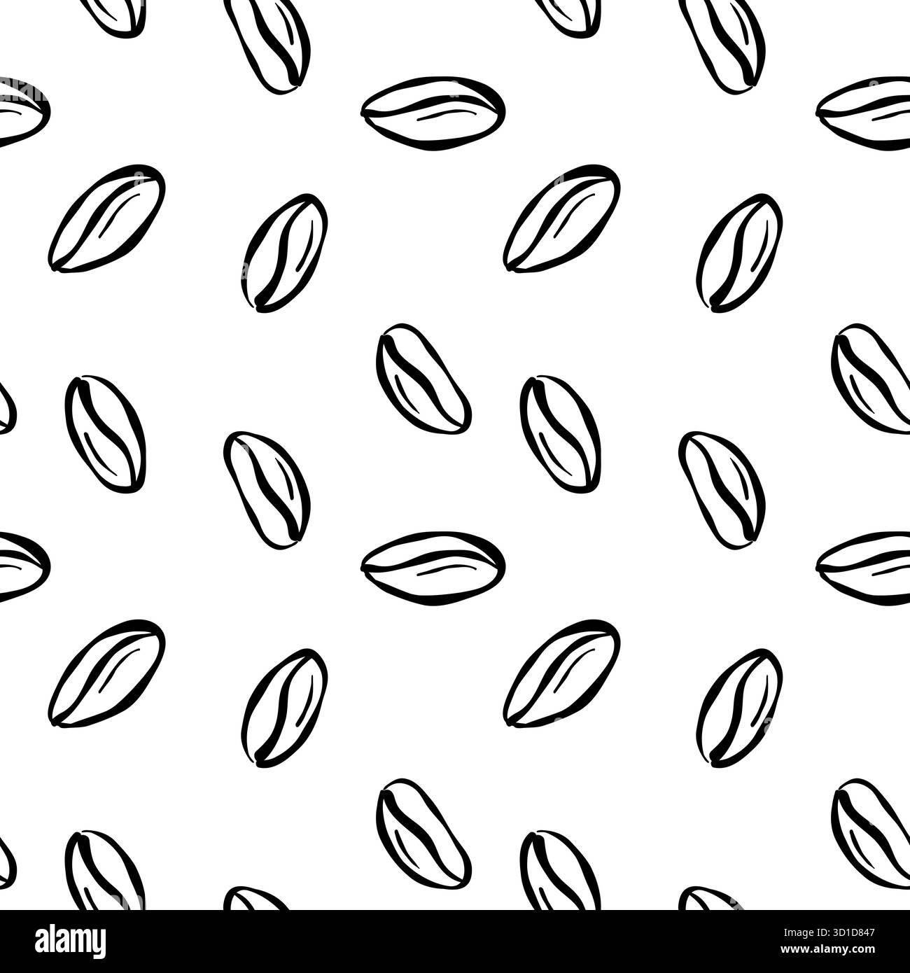 Un motivo a ripetizione con chicchi di caffè lavorati a mano su uno sfondo bianco pulito presenta un design ideale per progetti a tema caffè, invitante calore Illustrazione Vettoriale