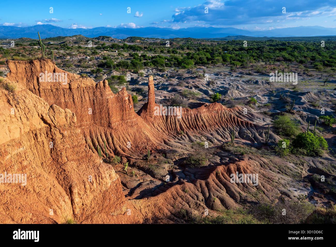 Paesaggio desertico rosso e verde nel deserto di Tatacoa in Colombia Foto Stock