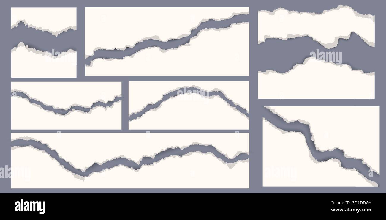 Carta strappata con bordi strappati. Strappare pezzi di foglio. Pagine notebook per il design di collage e scrapbooking. Modello vintage con elementi ruvidi Illustrazione Vettoriale