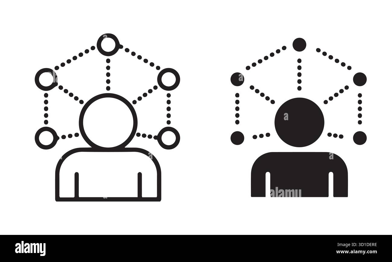 Icone umane della rete neurale. Design di simboli cognitivi e connettività per intelligenza artificiale, tecnologia e grafica innovativa. Illustrazione Vettoriale