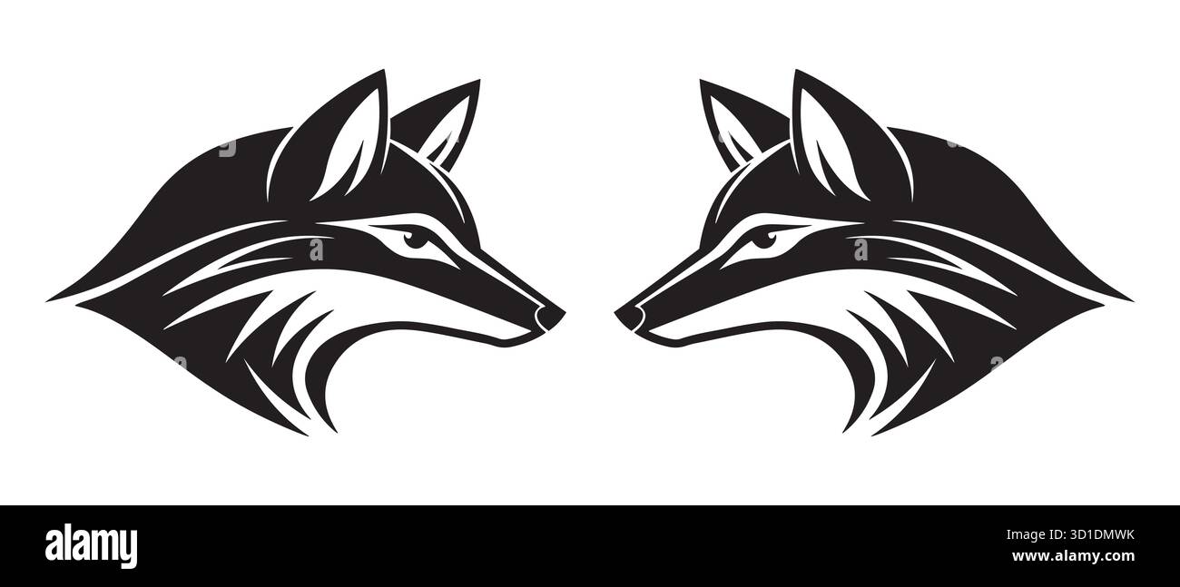 Set di icone Fox Head. Illustrazioni degli animali in stile tribale in bianco e nero. Illustrazione Vettoriale