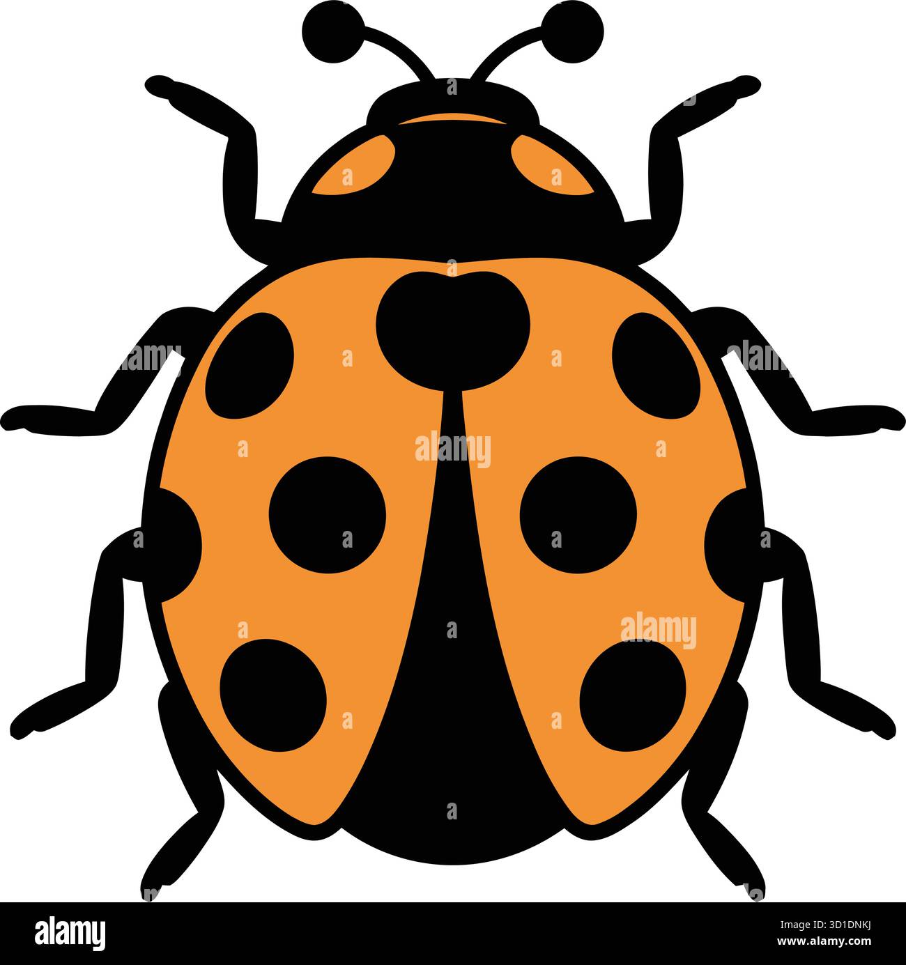 Orange Ladybug Vector – icona di insetto stilizzato con macchie nere e design simmetrico Illustrazione Vettoriale