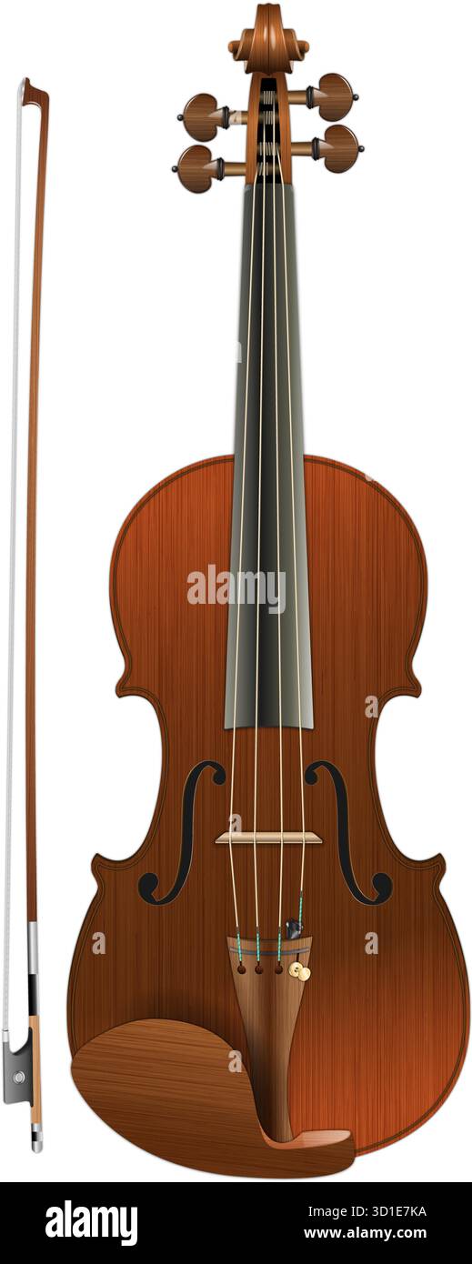 Violino orchestrale, strumento musicale, illustrazione vettoriale su sfondo bianco Illustrazione Vettoriale