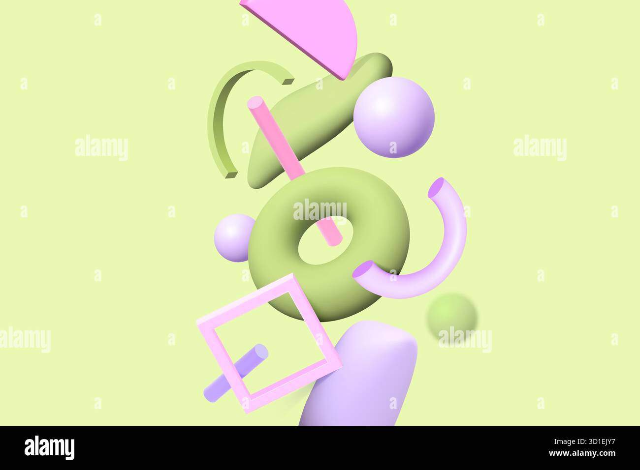 Oggetti 3D color pastello verde e lavanda disposti verticalmente in uno stile realistico Illustrazione Vettoriale