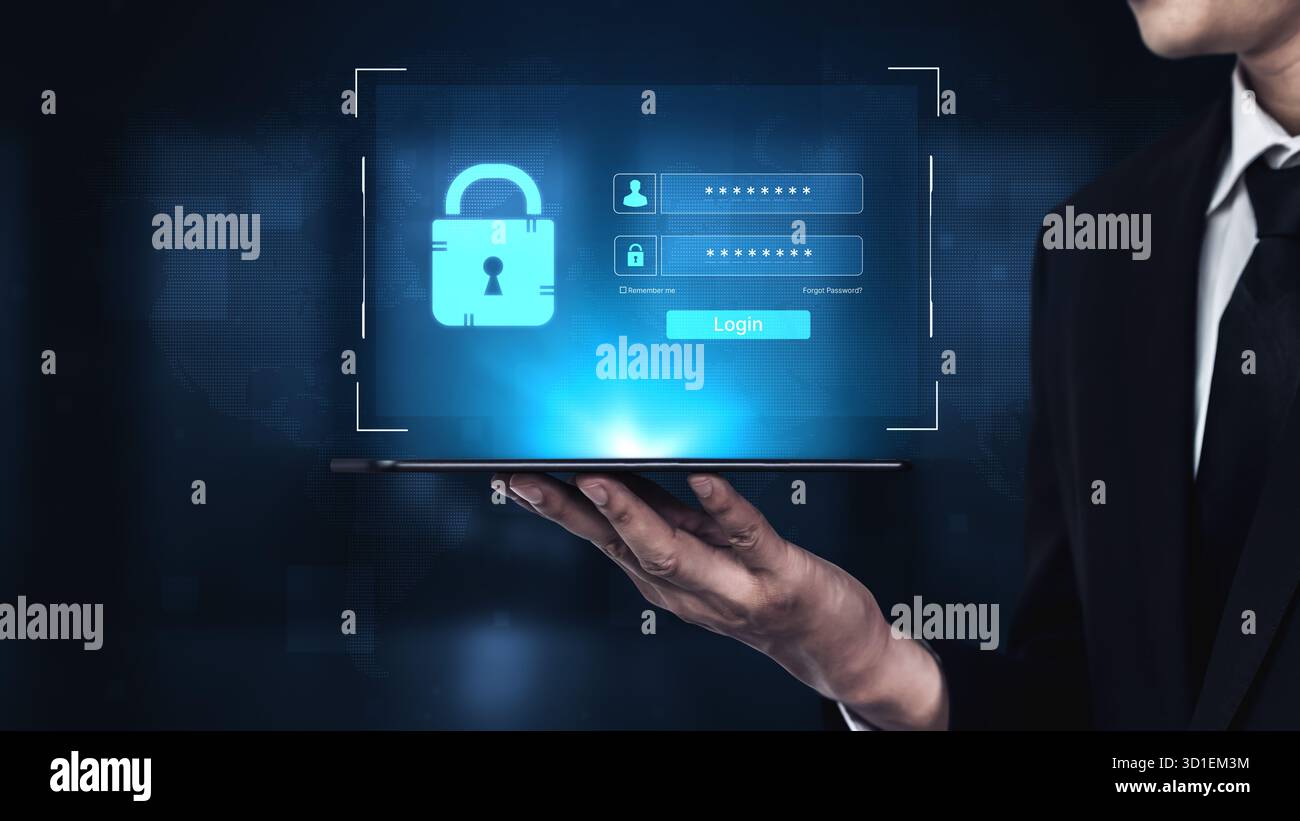 Un'interfaccia utente per un portale di accesso sicuro. La schermata richiede un nome utente e una password per l'autenticazione, fornendo l'accesso a uno o più account privati Foto Stock