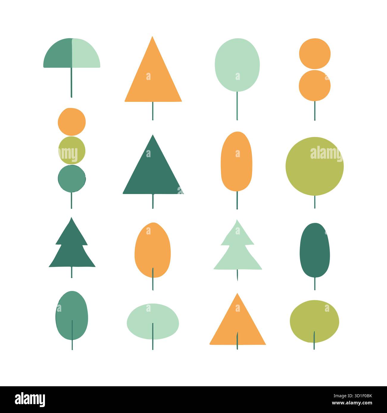 Set di icone di alberi astratti colorati - illustrazioni di Vector Flat Nature & Woodland Illustrazione Vettoriale