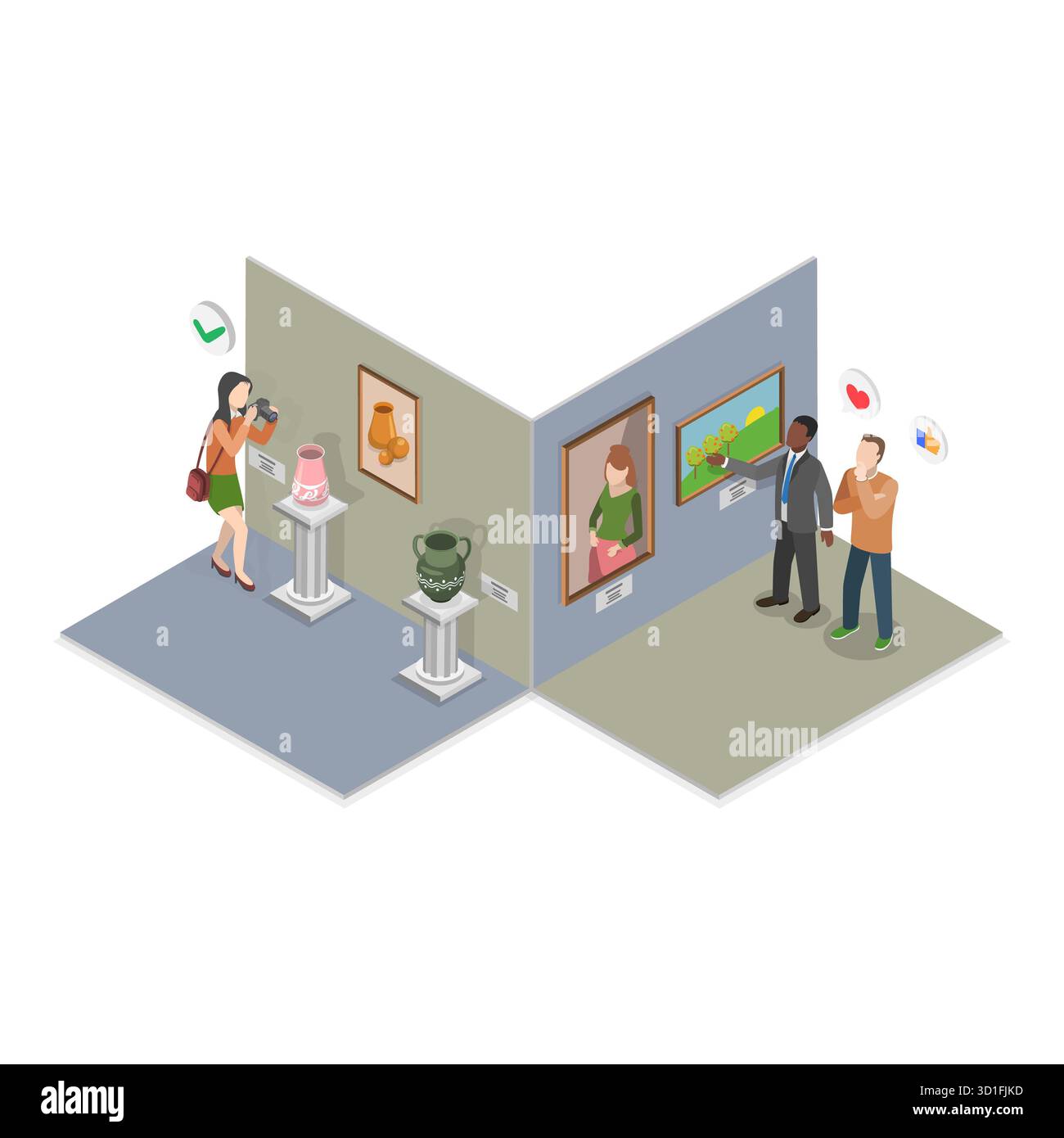 Illustrazione piatta isometrica 3D delle arti e Paleontologia Museum, Gallery Exhibition. Punto 3 Foto Stock