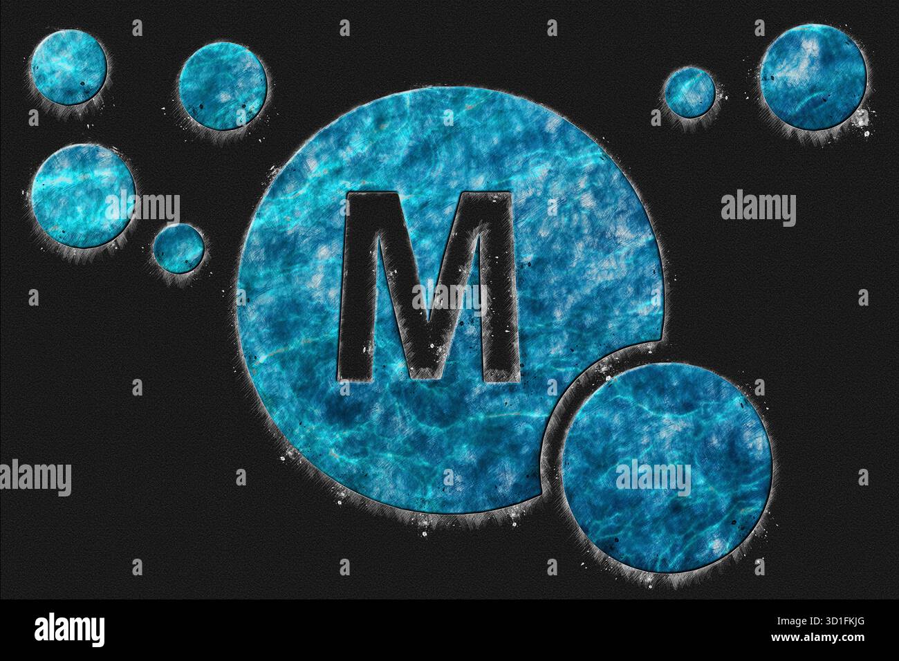 Simbolo di salute della vitamina M, concetto di vitamina, folato, simbolo blu Foto Stock