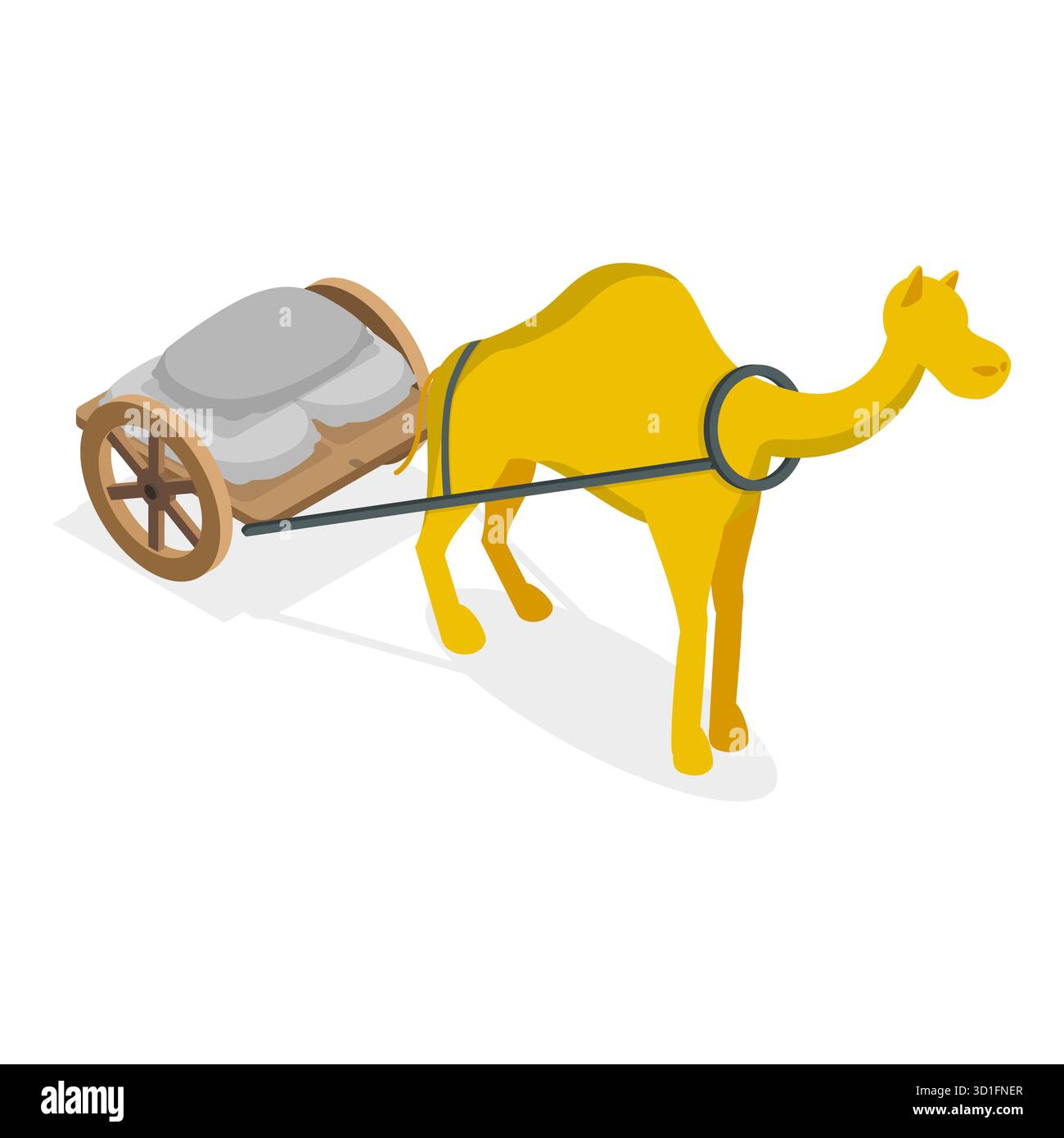 3D Isometric Flat Set of Draft Animals, Medieval Transport. Componente 1 Foto Stock