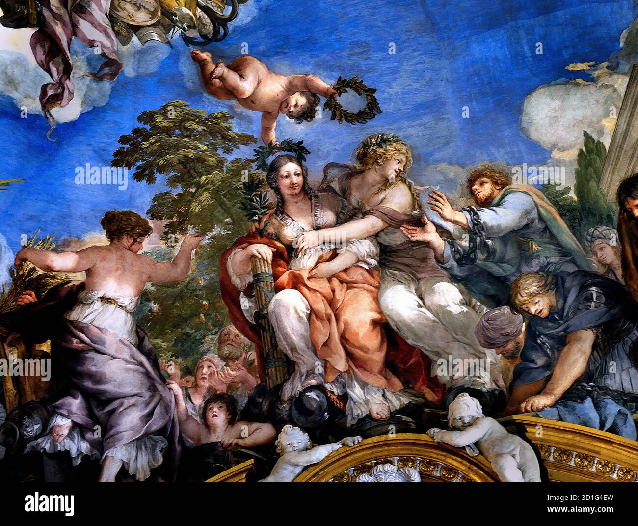 Sala di Marte in Palazzo Pitti Firenze Italia di Pietro da Cortona 1596/7 - 1669 era un barocco italiano pittore e architetto.( Nell antica religione romana e del mito, Marte era il dio della guerra custode agricoli ) Custode di soldati e di agricoltori, il dio della guerra, distruzione e mascolinità. Foto Stock