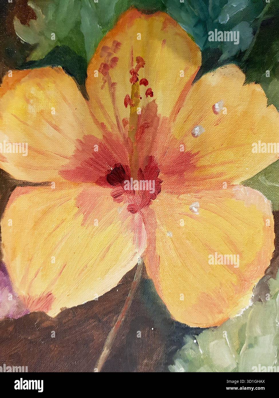 Dettaglio da uno schizzo ad acquerello di un fiore giallo. Foto Stock