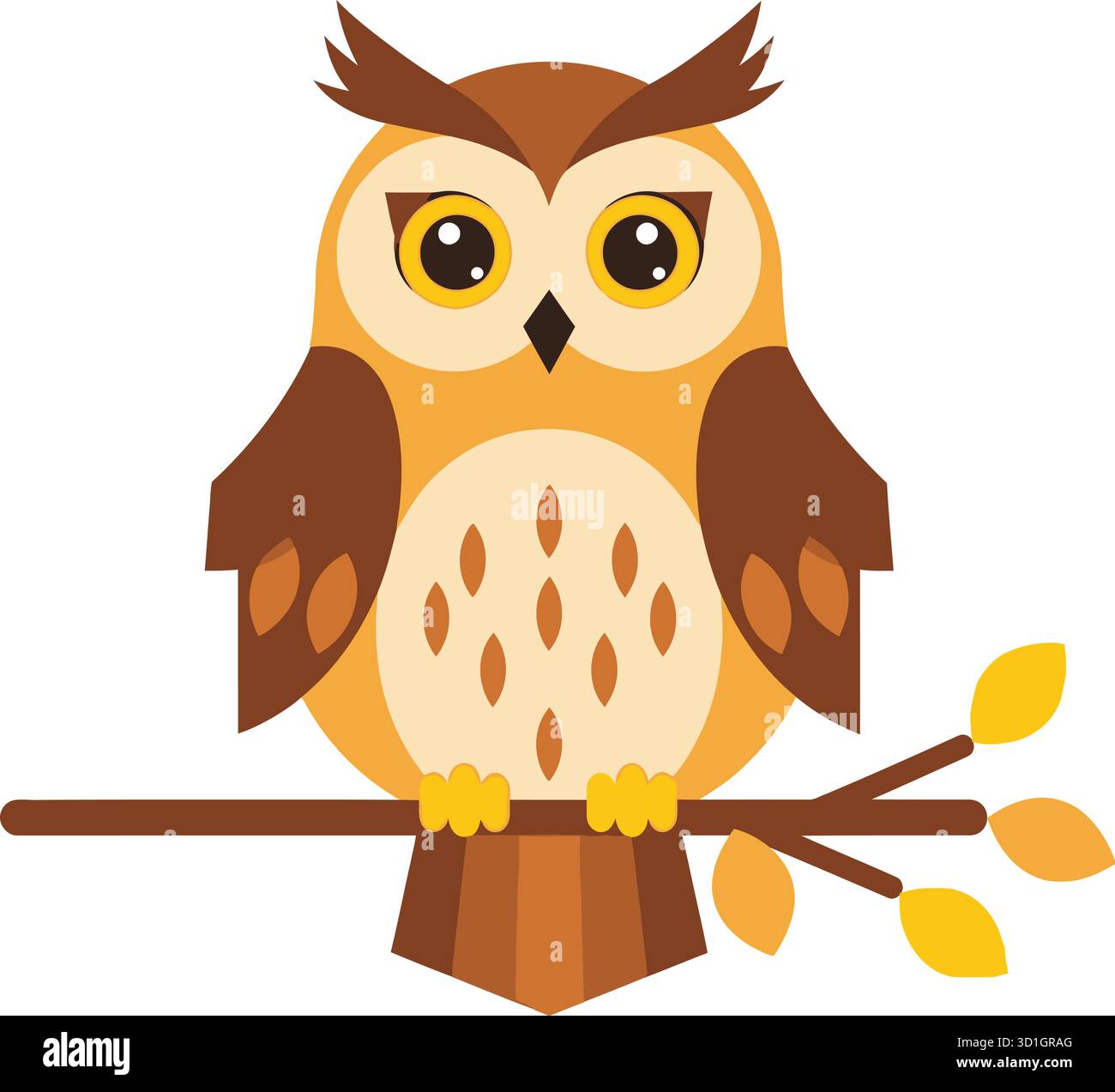 Carino gufo di cartone su albero Branch – illustrazione degli animali della foresta autunnale per bambini e istruzione Illustrazione Vettoriale