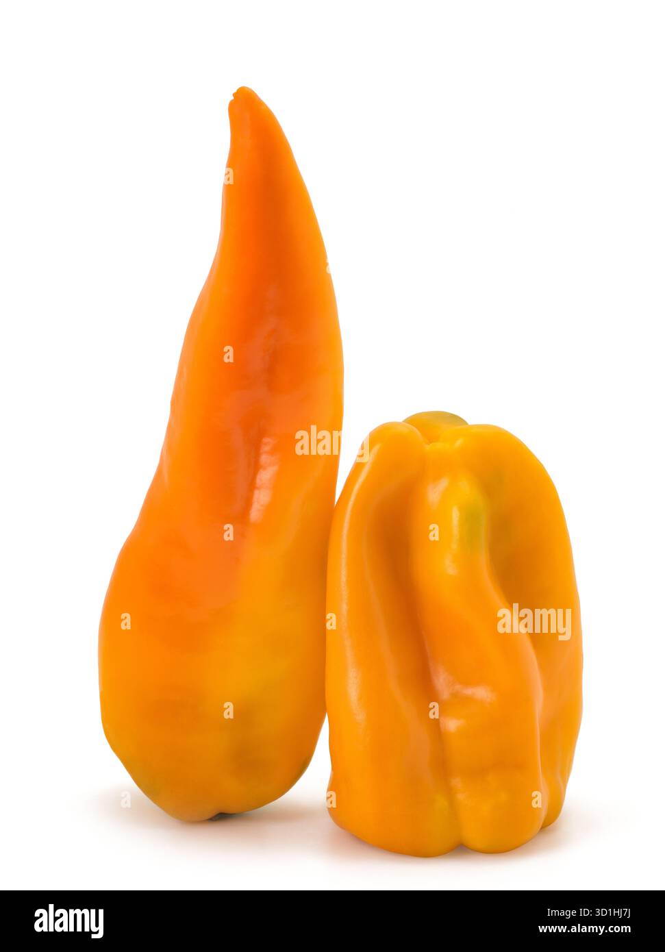 Peperoni gialli isolati su bianco Foto Stock