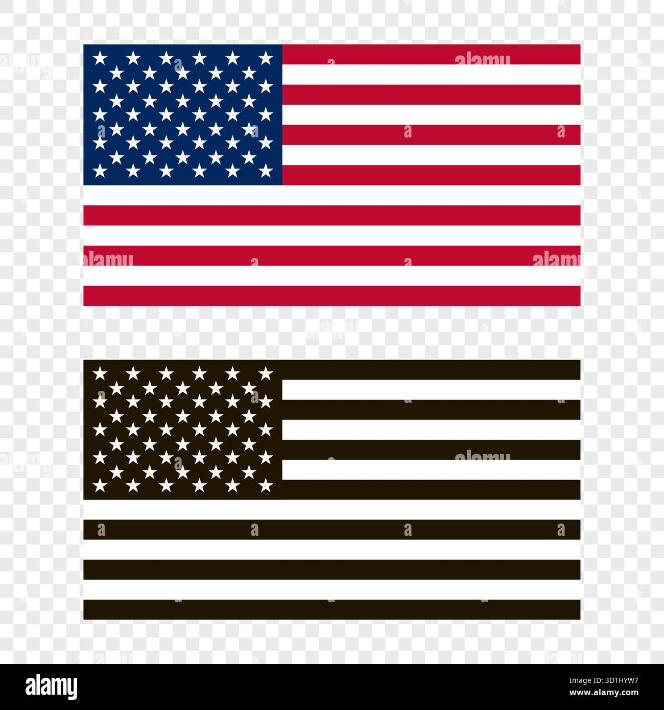 Bandiera degli Stati Uniti d'America. Il colore corretto e il bianco e nero Illustrazione Vettoriale