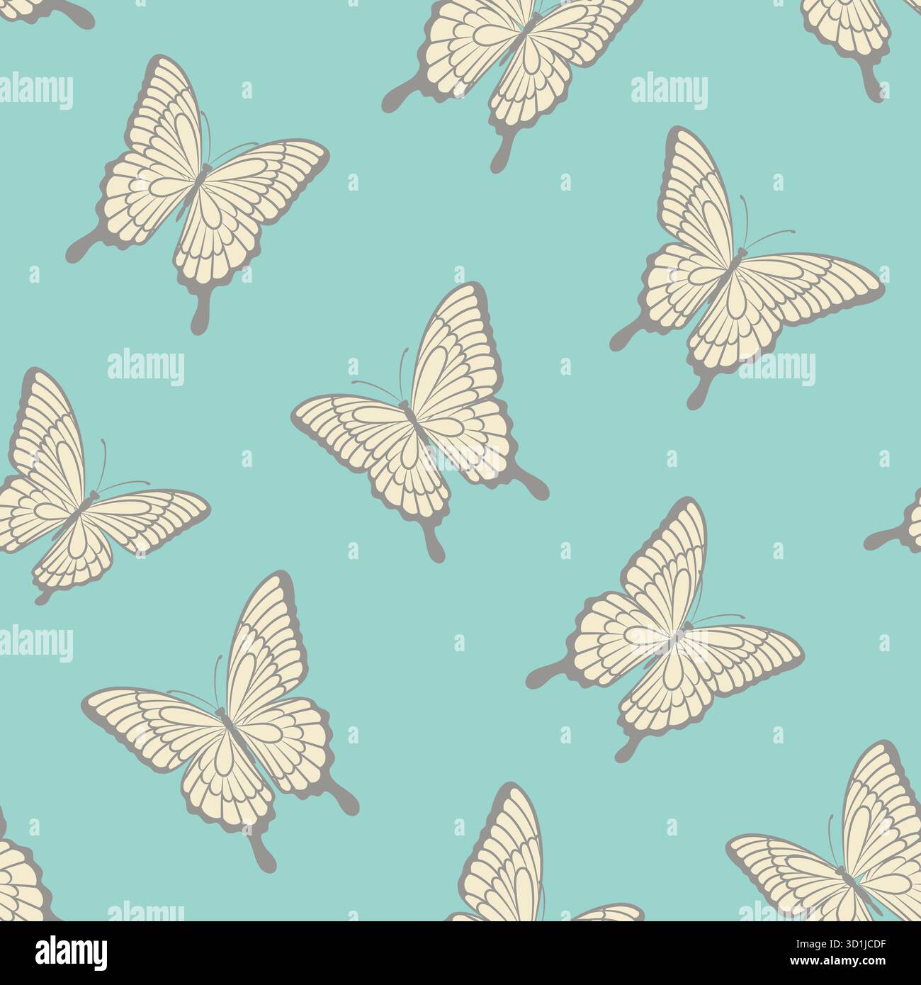 Motivo senza cuciture con farfalle decorative in stile scandinavo. Disegna il biglietto d'auguri e inviti a nozze, compleanno, San Valentino Illustrazione Vettoriale