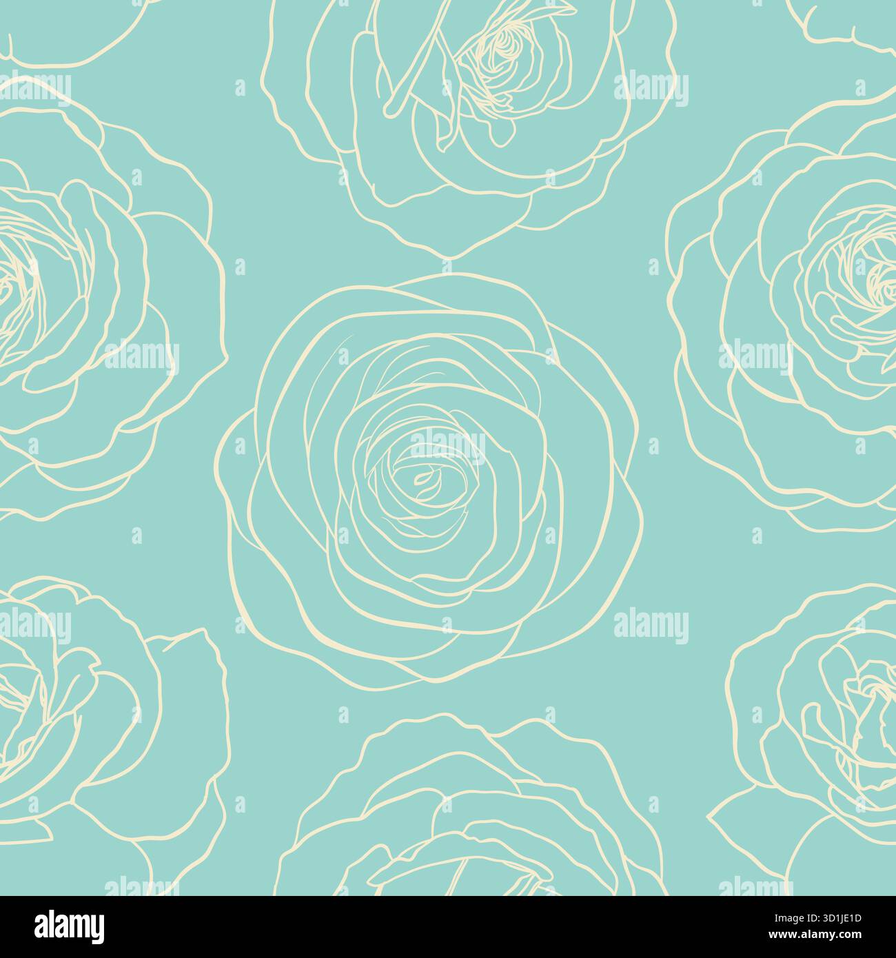 Splendido motivo monocromatico senza cuciture con rose lineari. Linee di contorno tracciate a mano. design biglietto di auguri e invito al matrimonio, compleanno Illustrazione Vettoriale