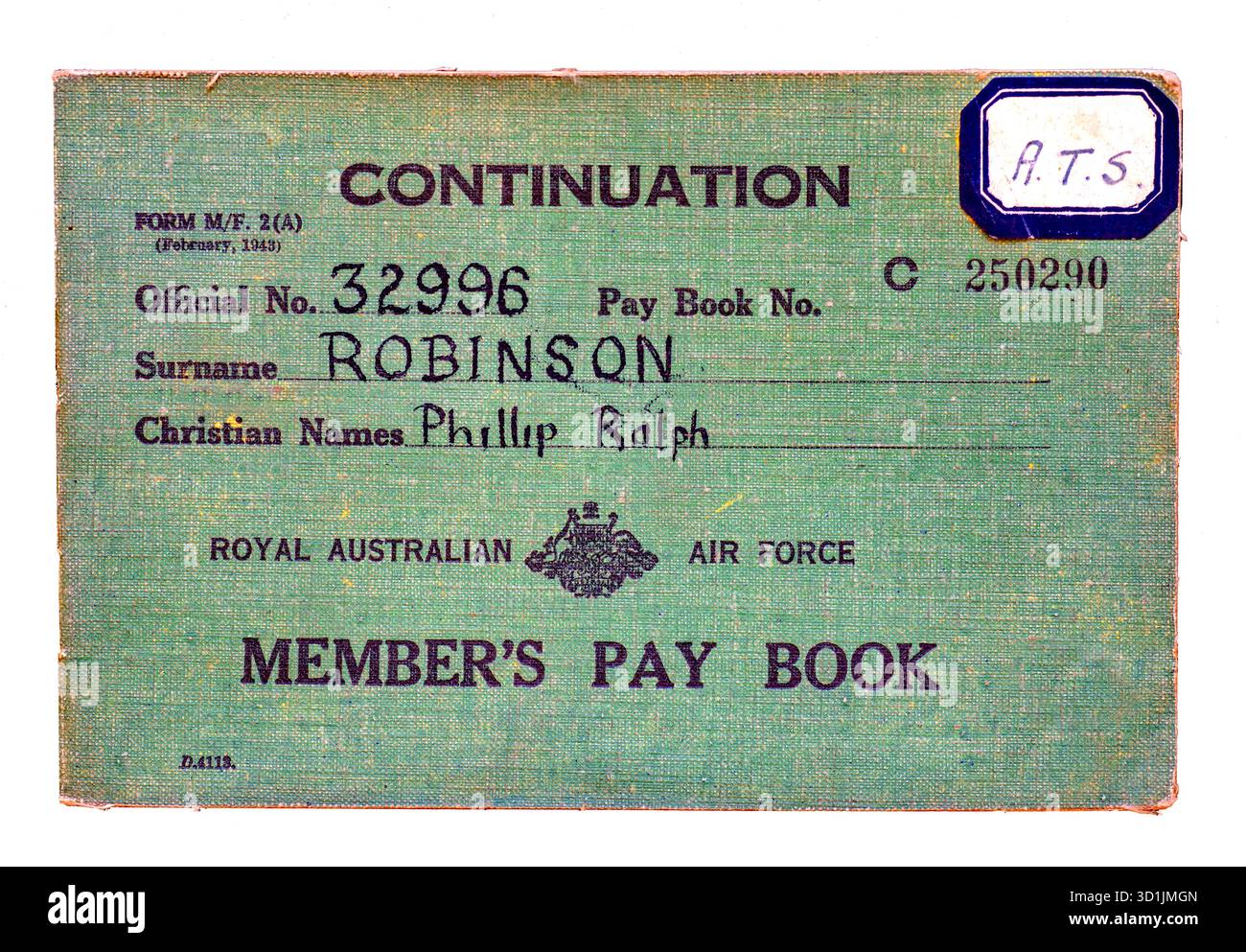 Libro paga della Royal Australian Air Force WW2 Foto Stock