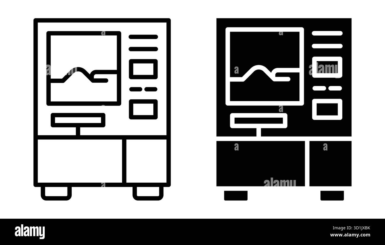 Questa icona del distributore automatico in stile vintage presenta un doppio design in forma di contorno, perfetto per l'uso in progetti creativi o pubblicità. Illustrazione Vettoriale