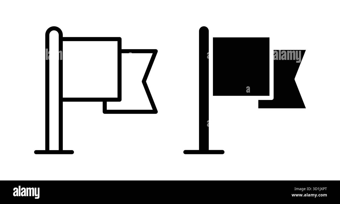 Due icone a bandiera minimaliste visualizzate in varianti in bianco e nero, che mostrano elementi di design semplici, perfetti per la rappresentazione grafica o il branding Illustrazione Vettoriale