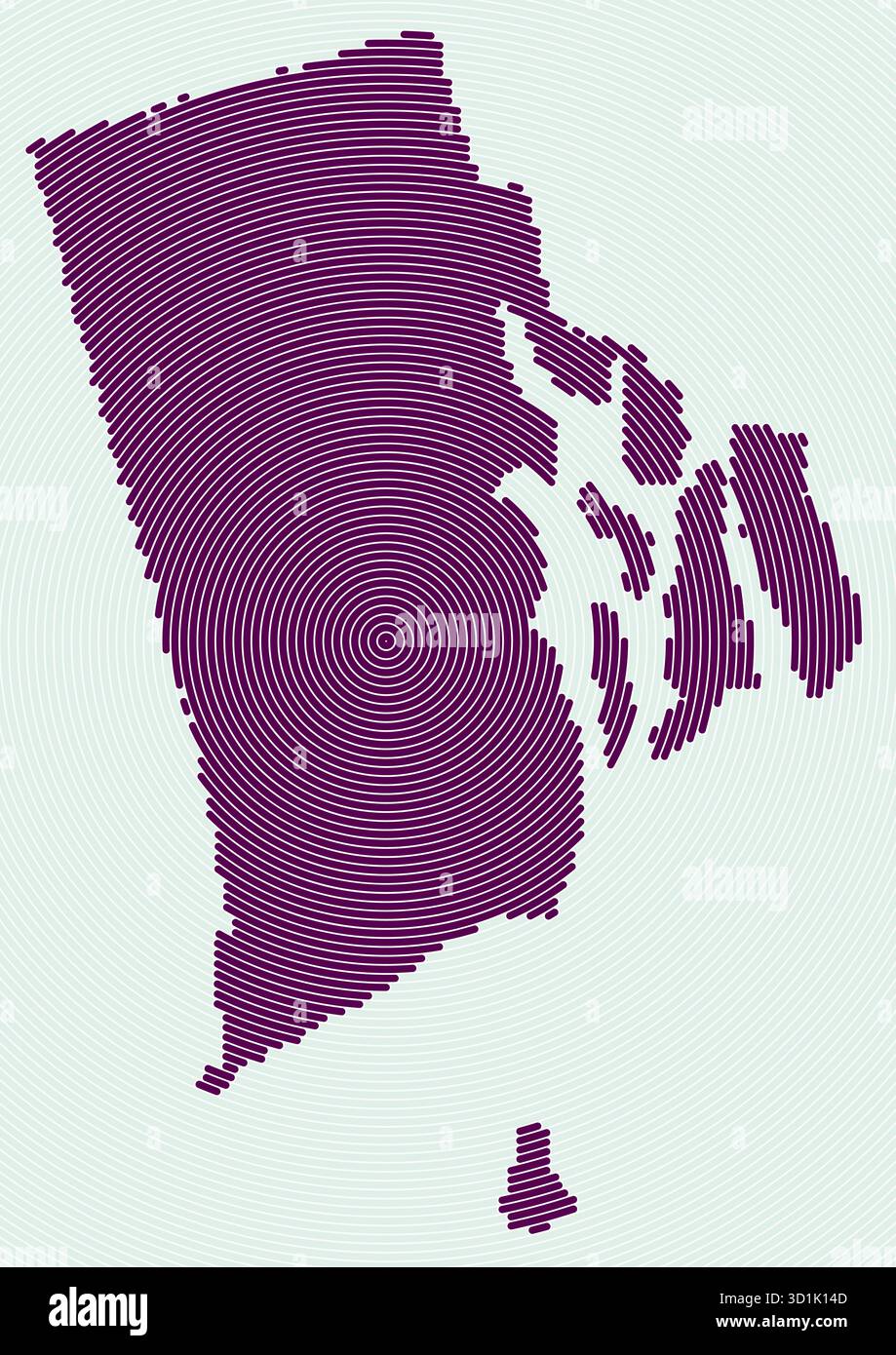 Anelli a forma di Rhode Island. Mappa di stato formata da cerchi impilati. Design della forma del confine del Rhode Island. Incredibile illustrazione vettoriale. Illustrazione Vettoriale