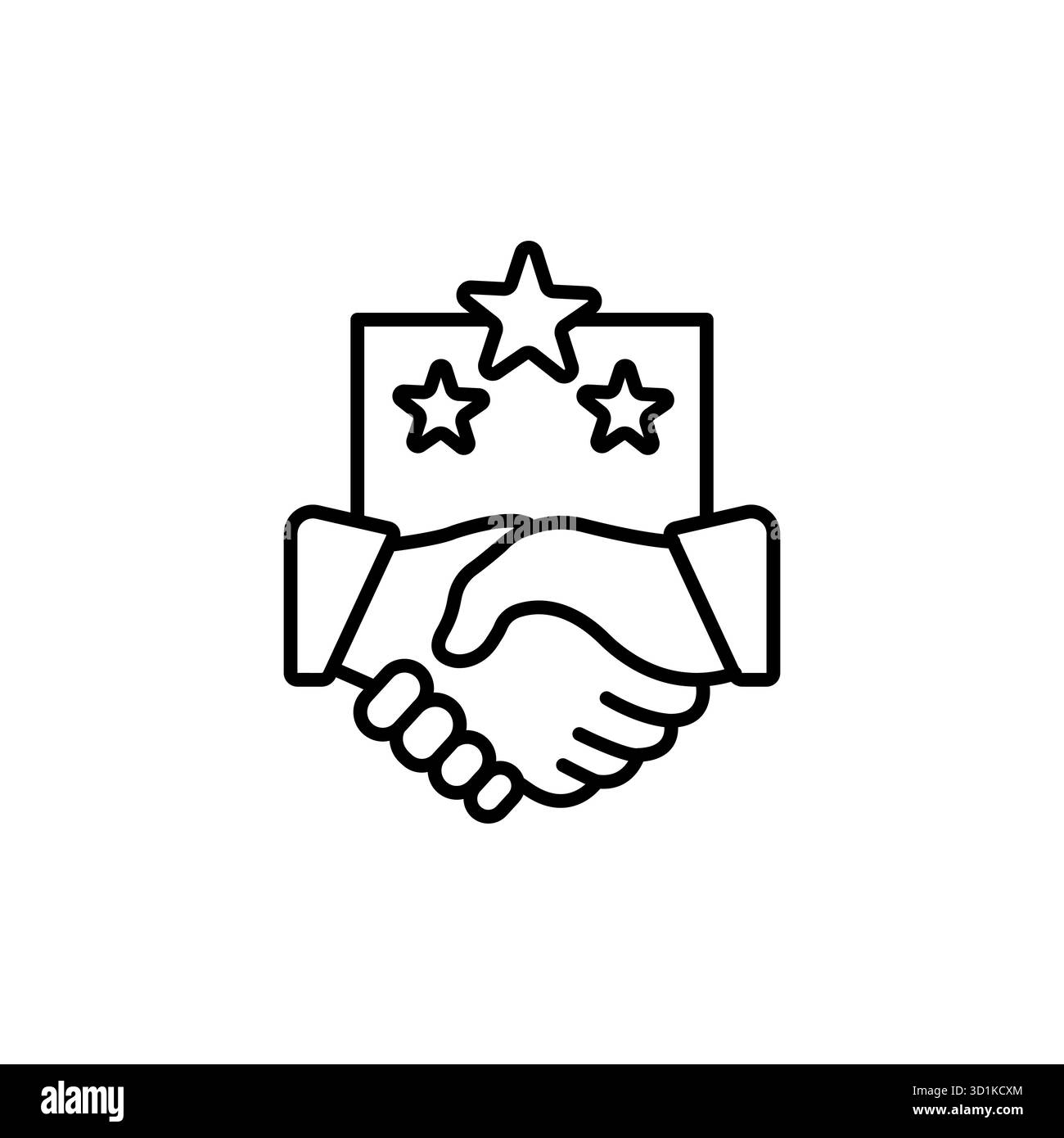 Stretta di mano con la linea a stelle e il set di icone continue. Partnership, fiducia e soddisfazione del cliente Symbol Collection. Contratto commerciale e qualità Illustrazione Vettoriale