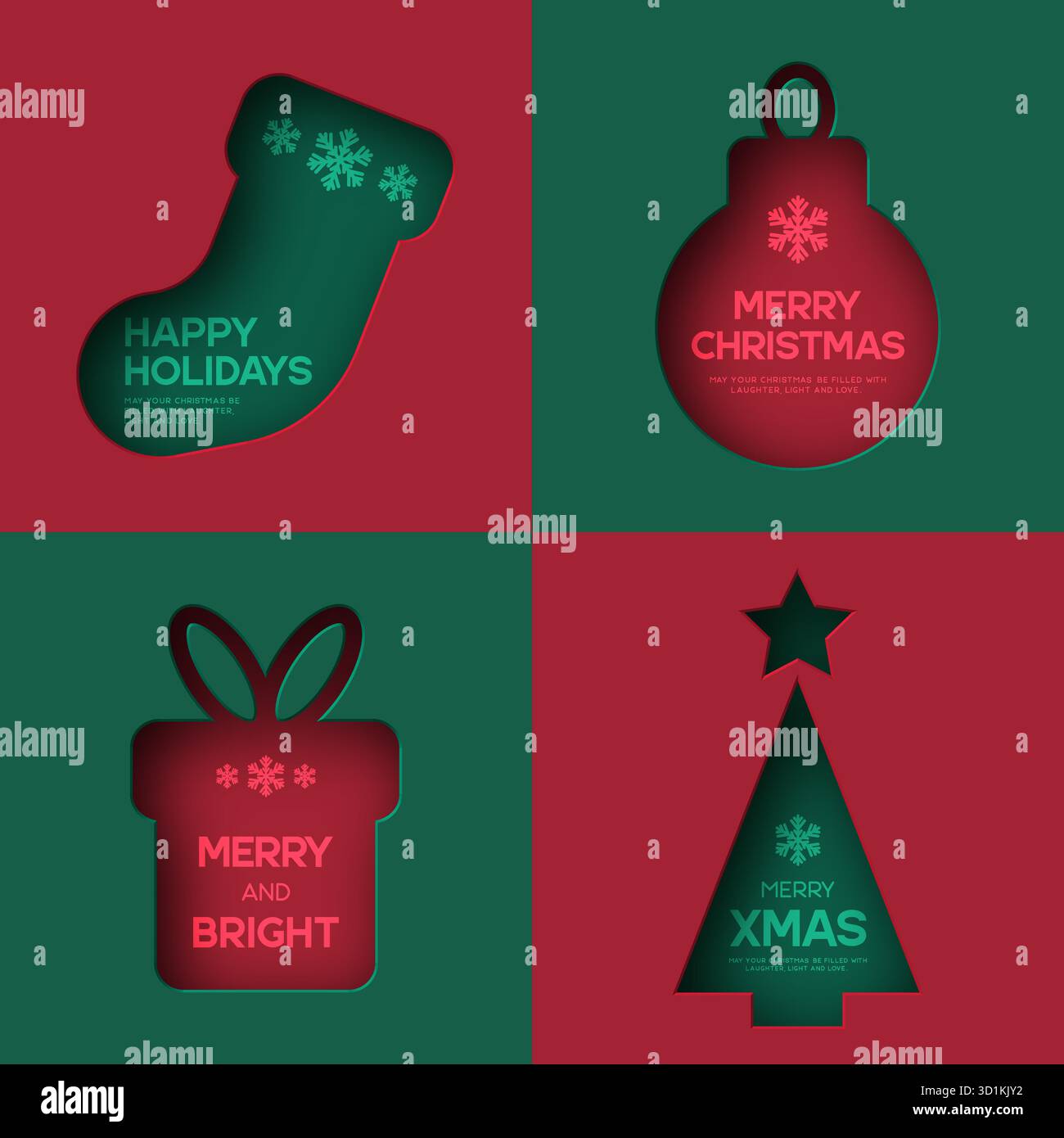 Moderno e minimalista set di biglietti d'auguri natalizi minimalisti moderni Illustrazione Vettoriale