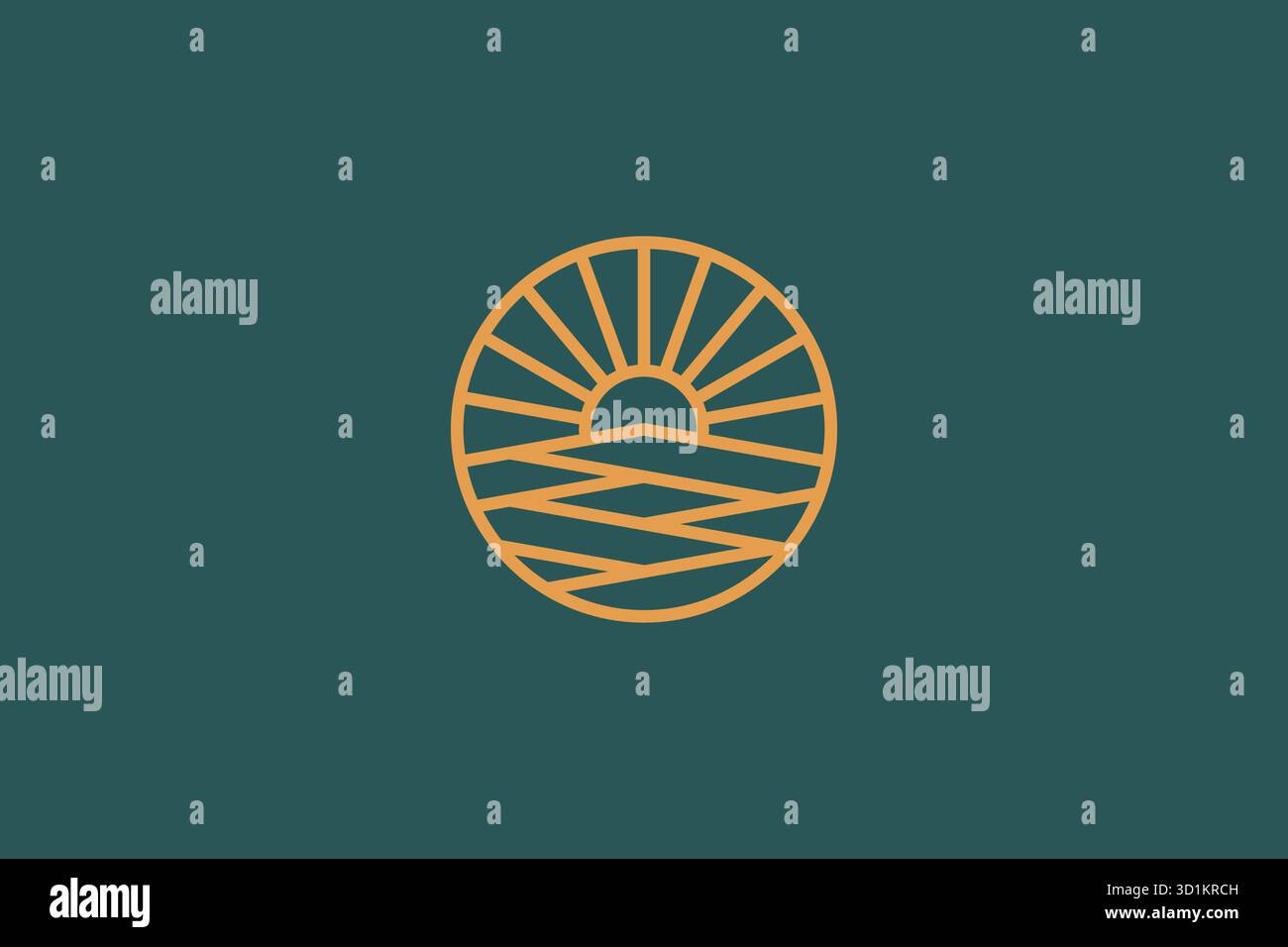 Logo Farm Sunrise stile lineare astratto simbolo di campo agricolo naturale Illustrazione Vettoriale