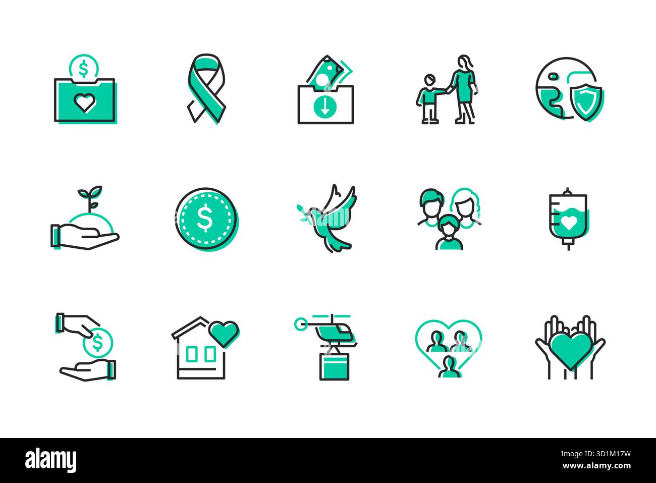 Associazione benefica - serie di icone di stile di design di linea Illustrazione Vettoriale