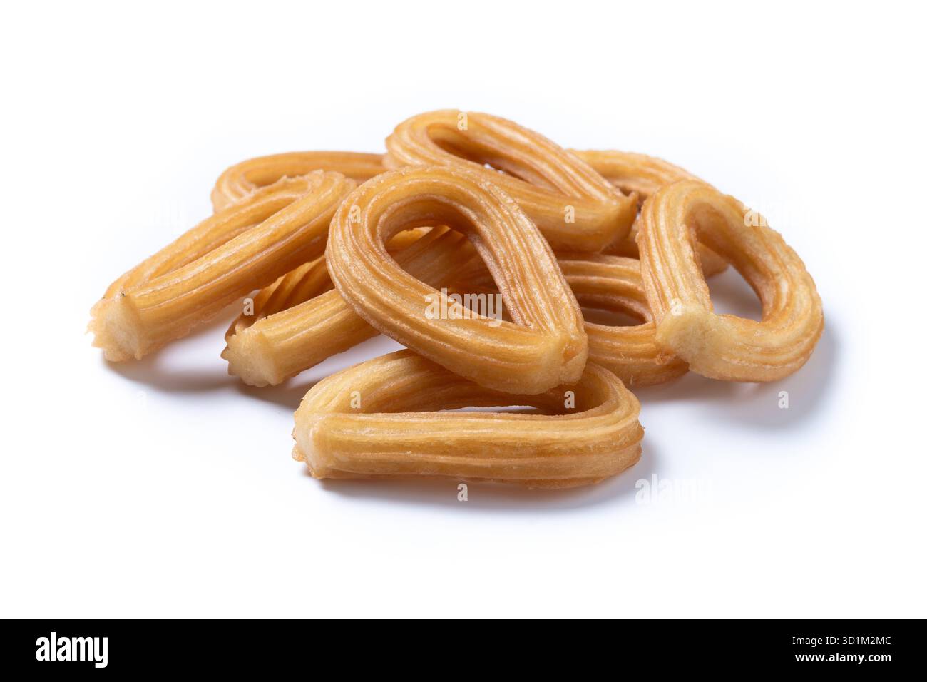 Churros spagnoli tradizionali isolati su sfondo bianco Foto Stock