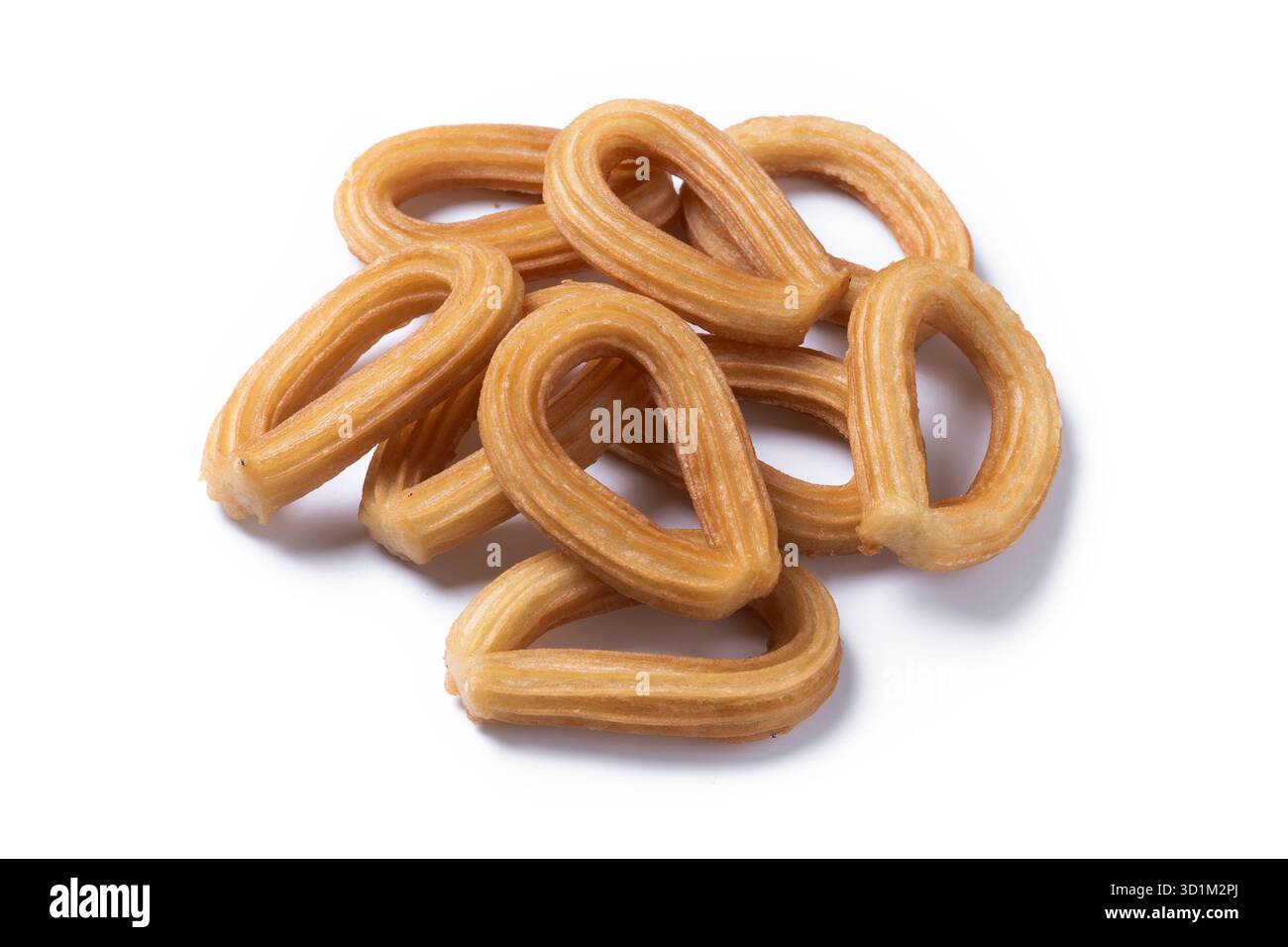 Churros spagnoli tradizionali isolati su sfondo bianco Foto Stock