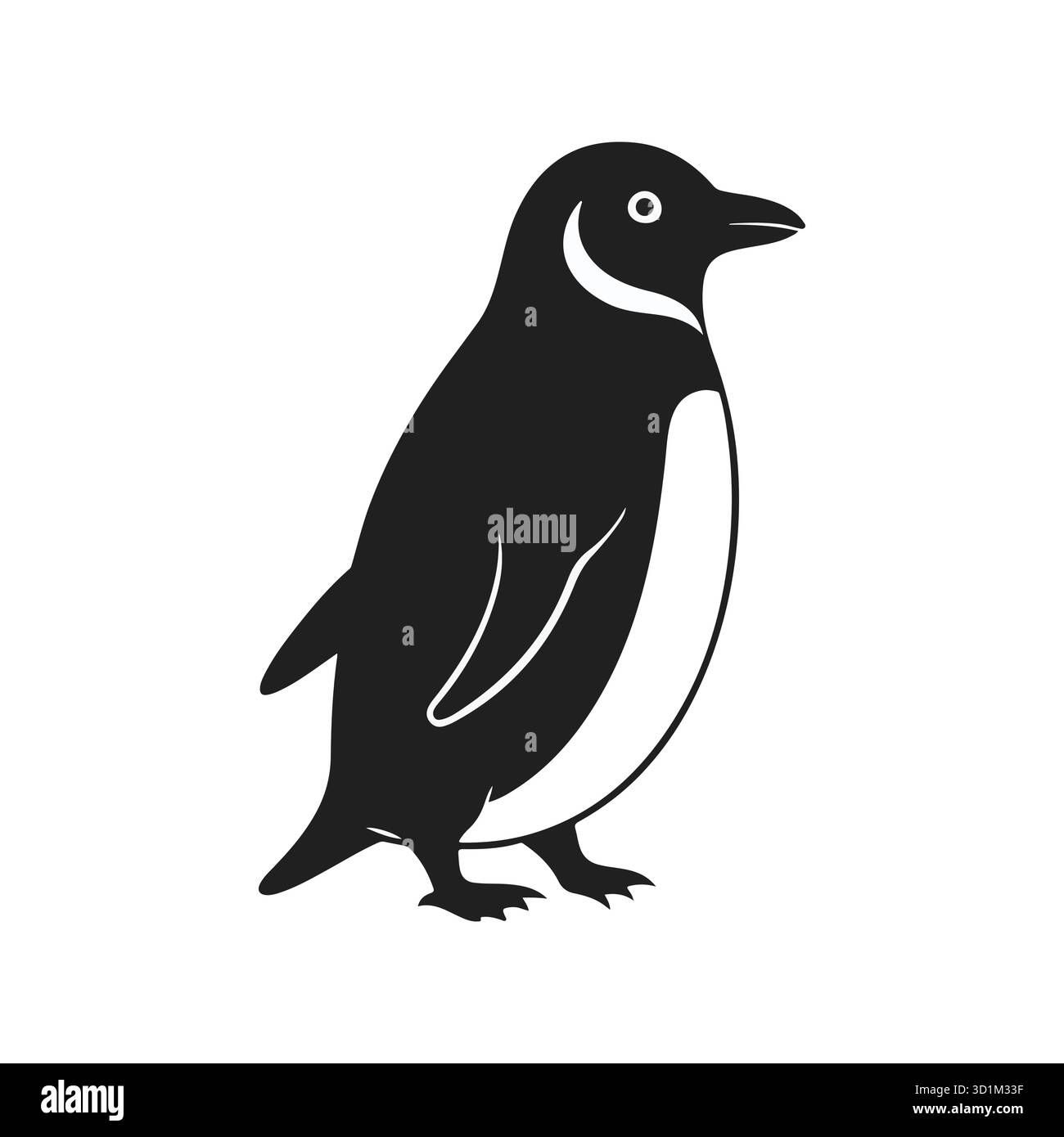 Pinguino bianco e nero su sfondo bianco. Illustrazione Vettoriale