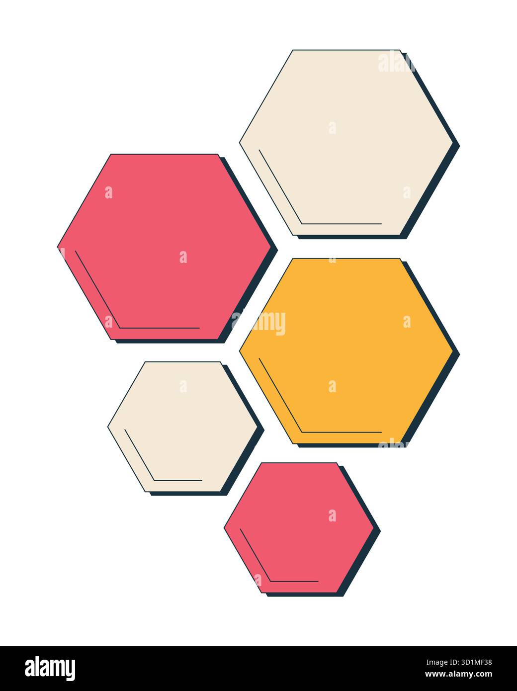 Piastrelle esagonali per decorazioni a parete oggetto cartoni animati 2D. Illustrazione Vettoriale