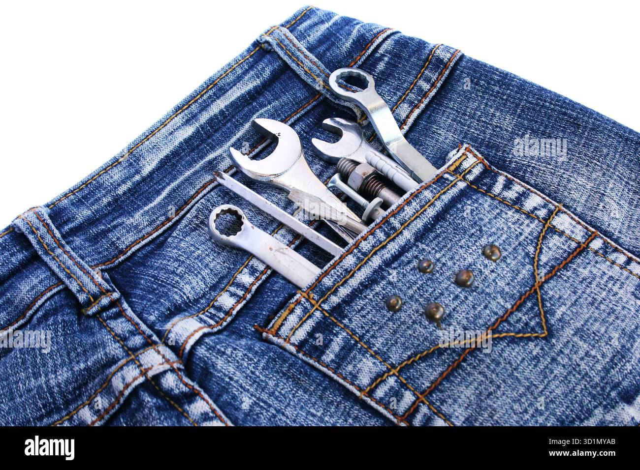 Strumenti nella tasca dei jeans Foto Stock