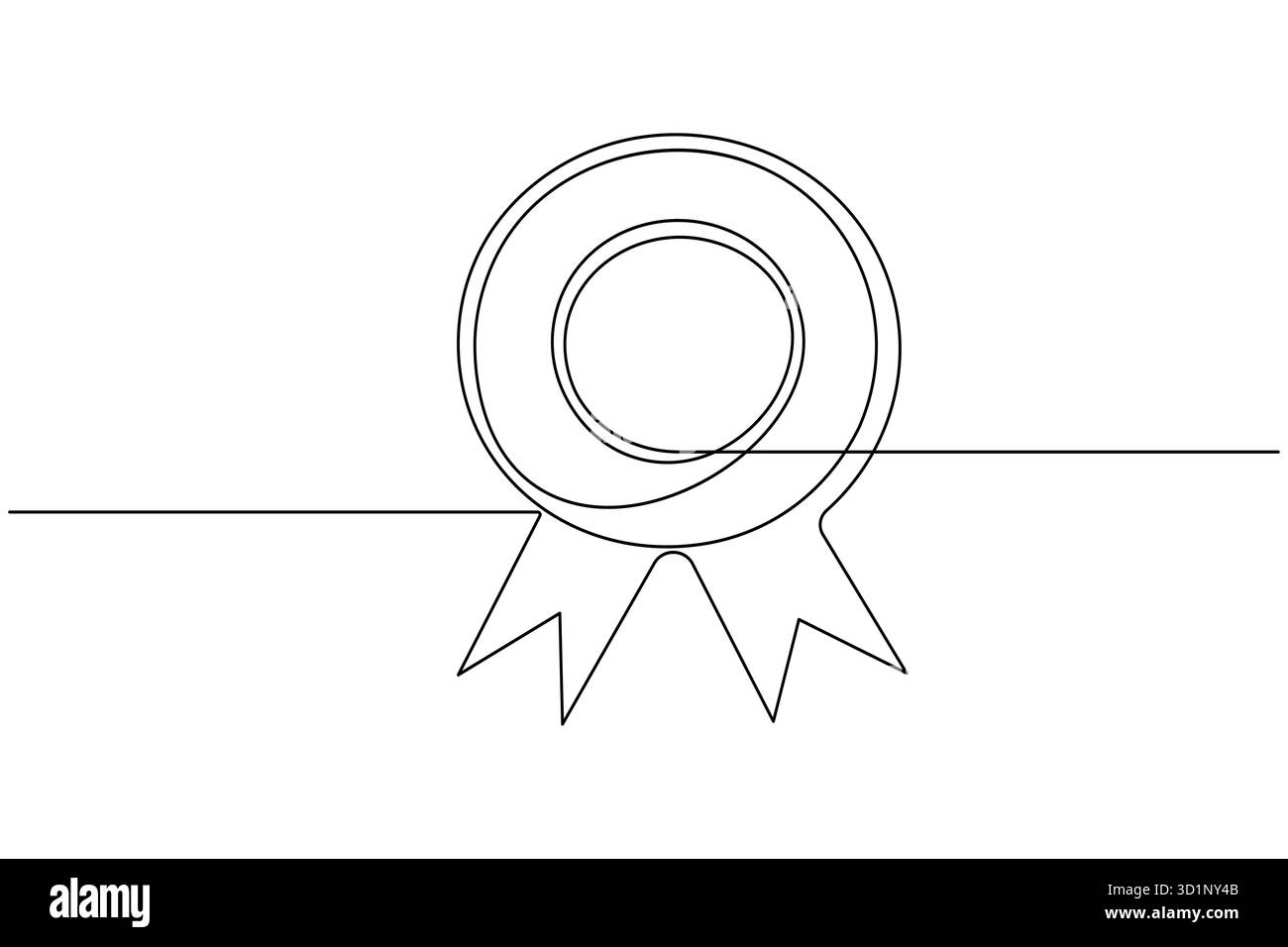 Medaglia d'onore con nastro continuo su una linea che disegna un'illustrazione vettoriale con distintivo vincitore del premio minimalista Illustrazione Vettoriale