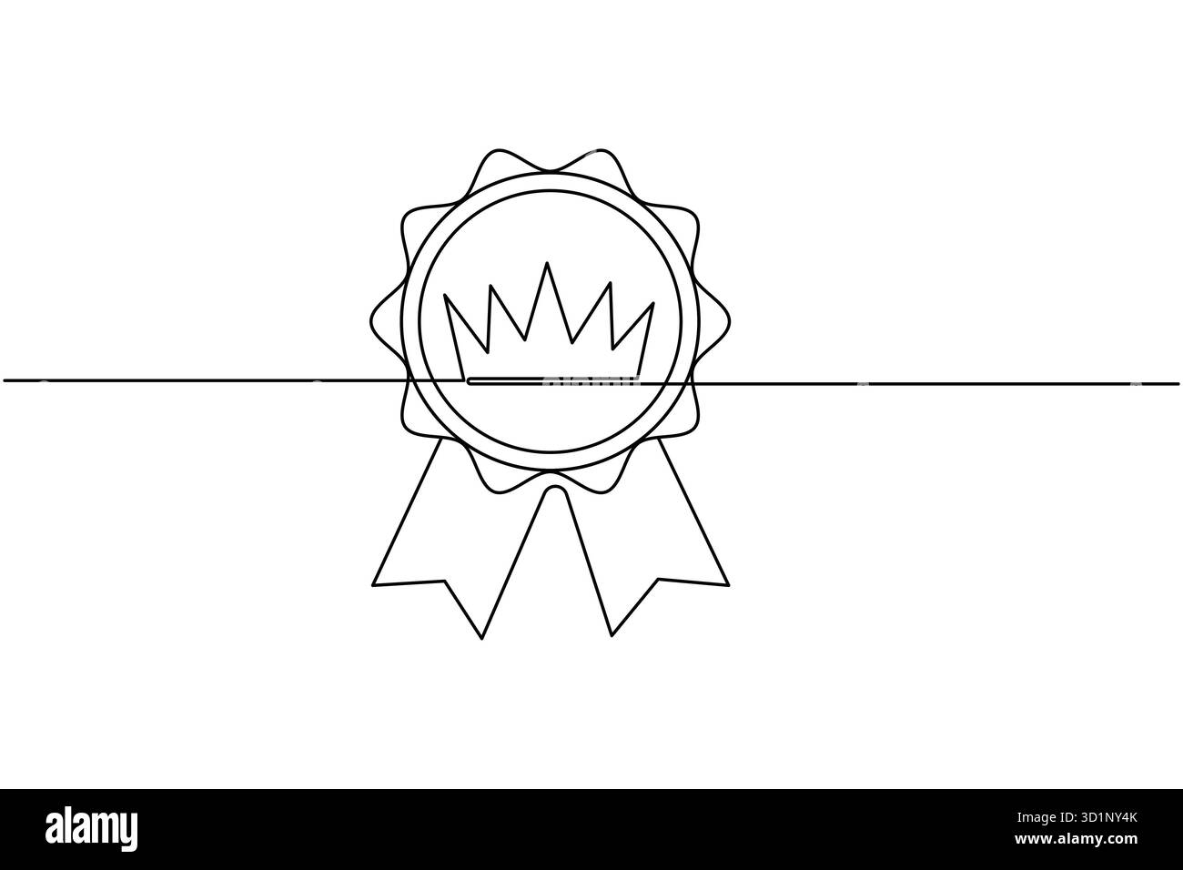 Medaglia d'onore con nastro continuo su una linea che disegna un'illustrazione vettoriale con distintivo vincitore del premio minimalista Illustrazione Vettoriale