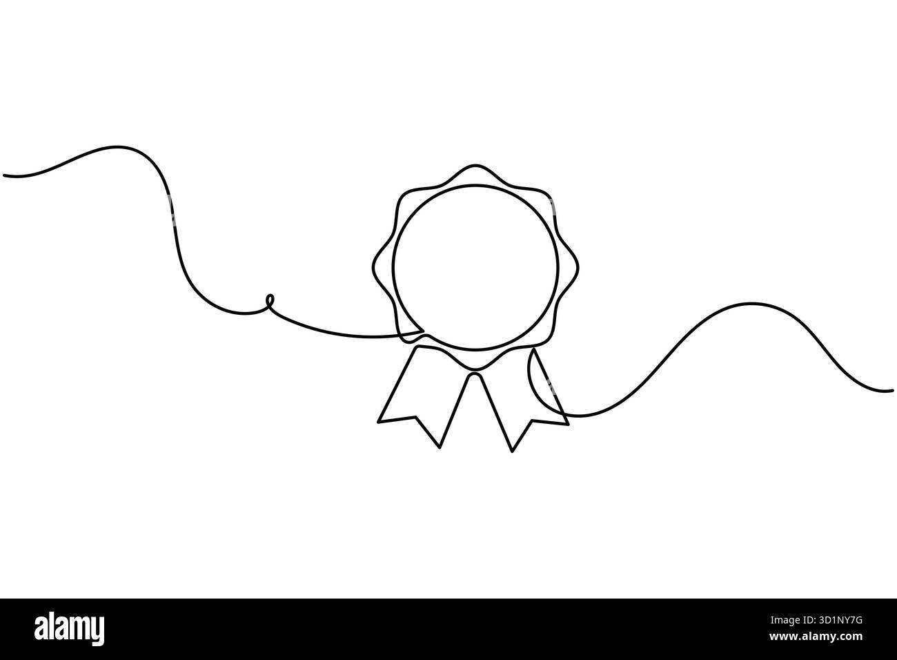 Medaglia d'onore con nastro continuo su una linea che disegna un'illustrazione vettoriale con distintivo vincitore del premio minimalista Illustrazione Vettoriale