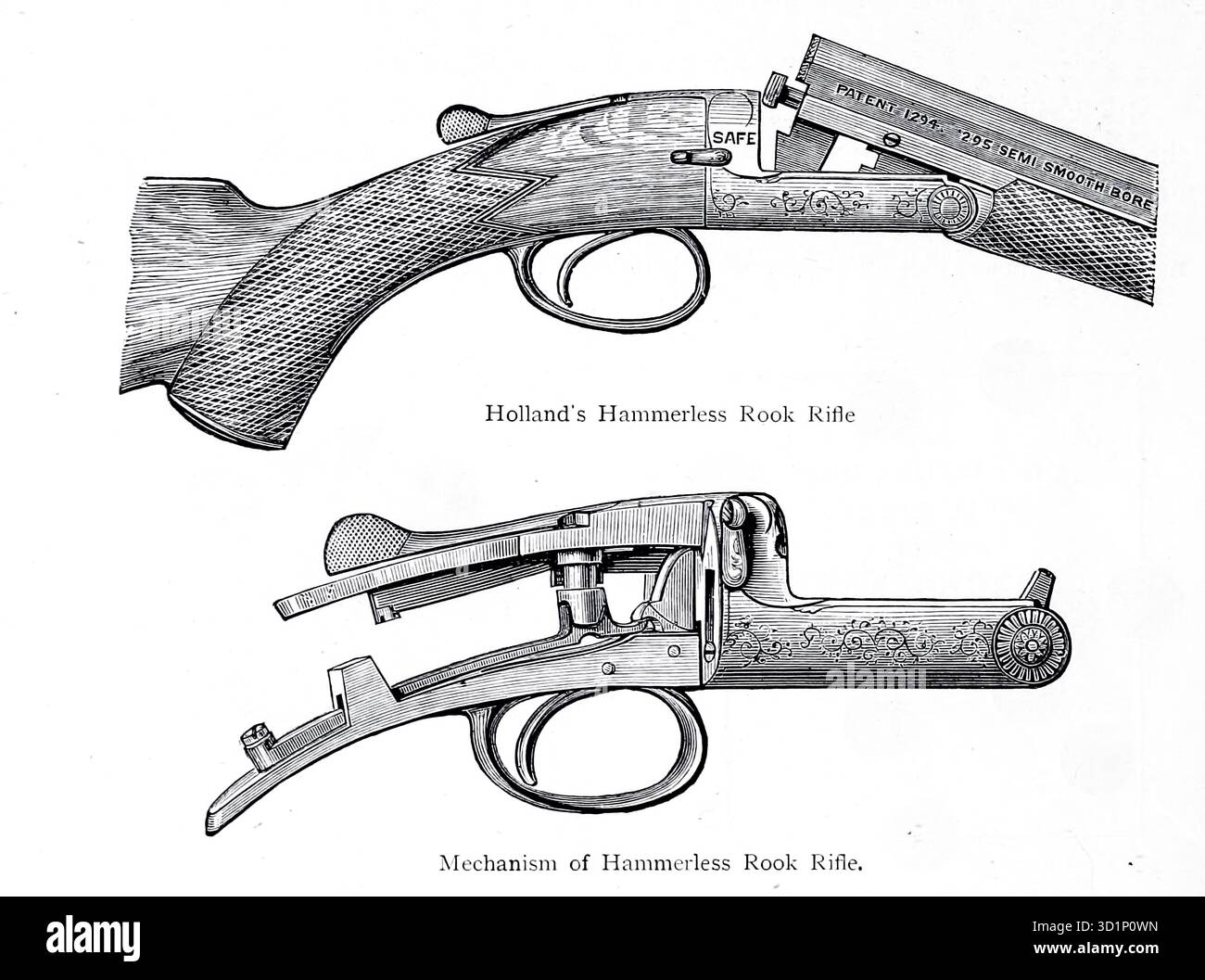 Hollands's Hammerless Rook Rifle. Da ' The gun and its Development' di Greener, W. W. (William Wellington) data di pubblicazione 1897 Foto Stock