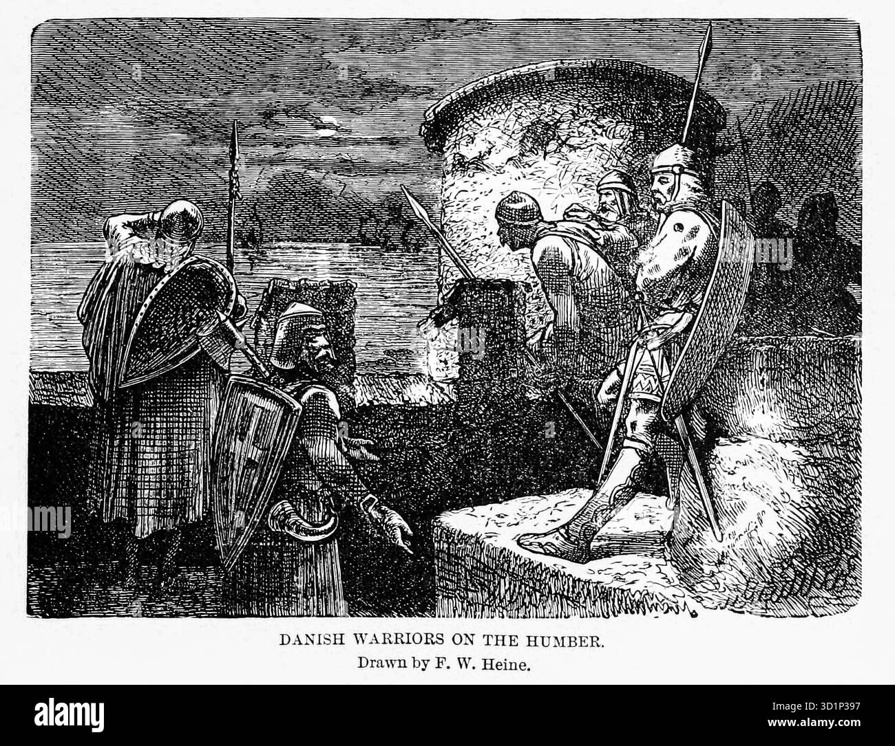 Danish Warriors on the Humber di F. W. Heine dal LIBRO XIV. The feudal Ascendency in volume 12, of Ridpath's Universal History : un resoconto dell'origine, della condizione primitiva e dello sviluppo etnico delle grandi razze dell'umanità, e dei principali eventi nell'evoluzione e nel progresso della vita civile tra uomini e nazioni, da fonti recenti e autentiche con un'indagine preliminare sull'ora, il luogo e le modalità dell'inizio di Ridpath, John Clark, 1840-1900 pubblicato nel 1897 Foto Stock