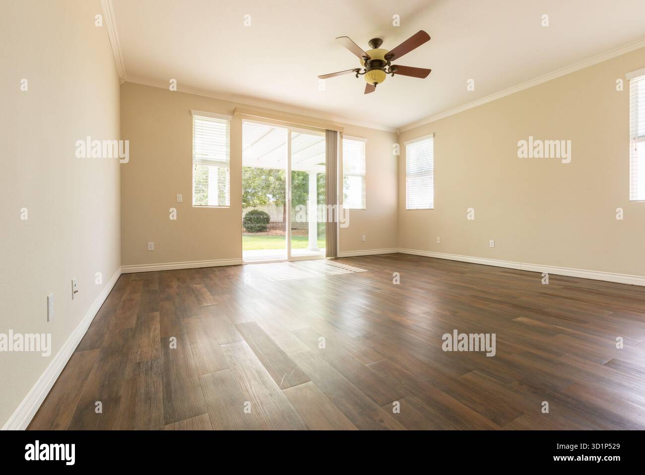 Camera con pavimenti in legno rifiniti. Foto Stock