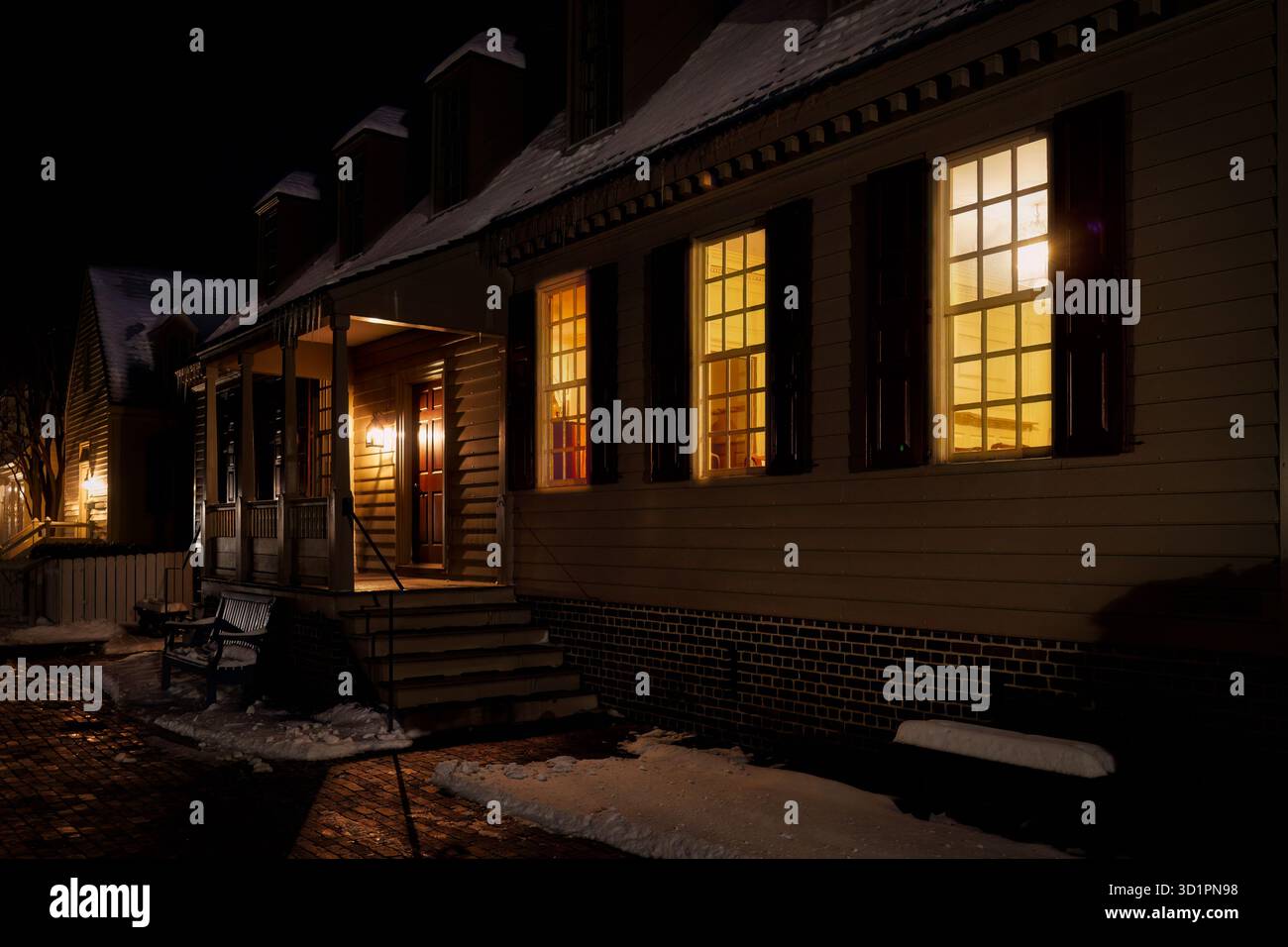 Notte alla Alexander Purdie House in Duke of Gloucester Street a Williamsburg, Virginia. Foto Stock