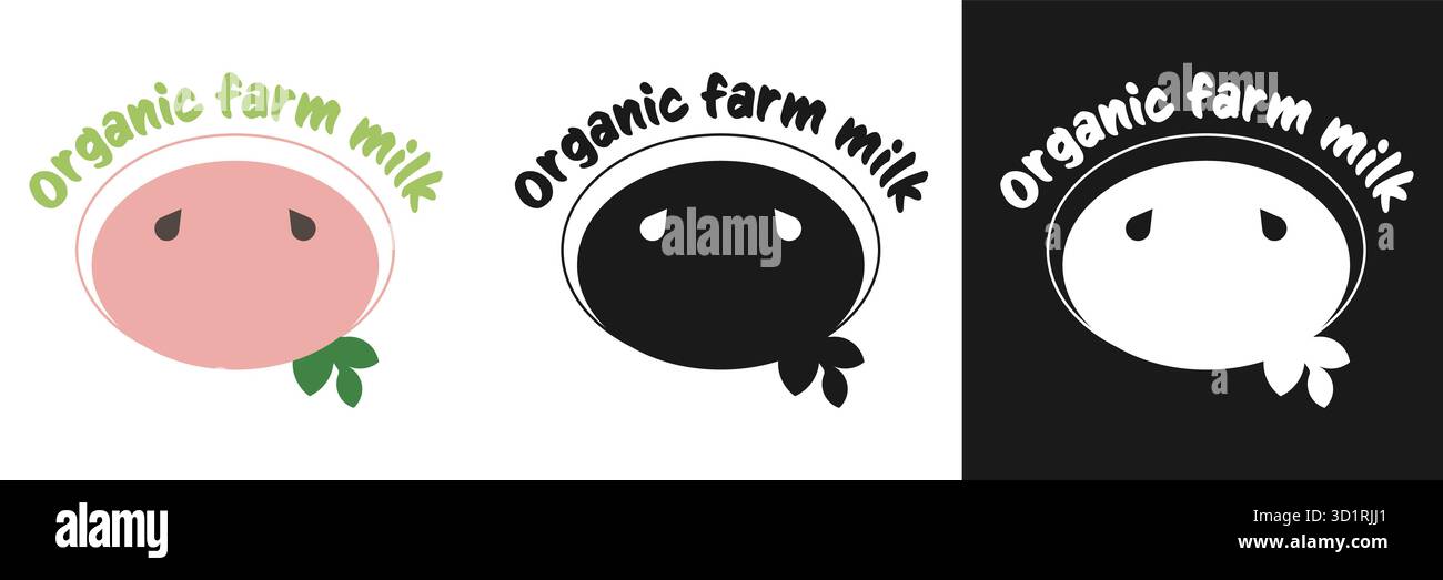 Le infografiche evidenziano l'importanza della conservazione ambientale, con un semplice logo per il latte biologico di un'azienda agricola. Questo logo enfatizza i prodotti freschi ed ecologici. Illustrazione Vettoriale