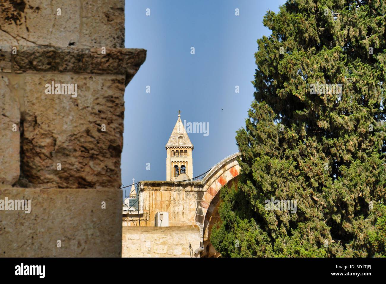 Chiesa del Redentore vista dal Monte del Tempio di Gerusalemme; Haram al sharif Foto Stock